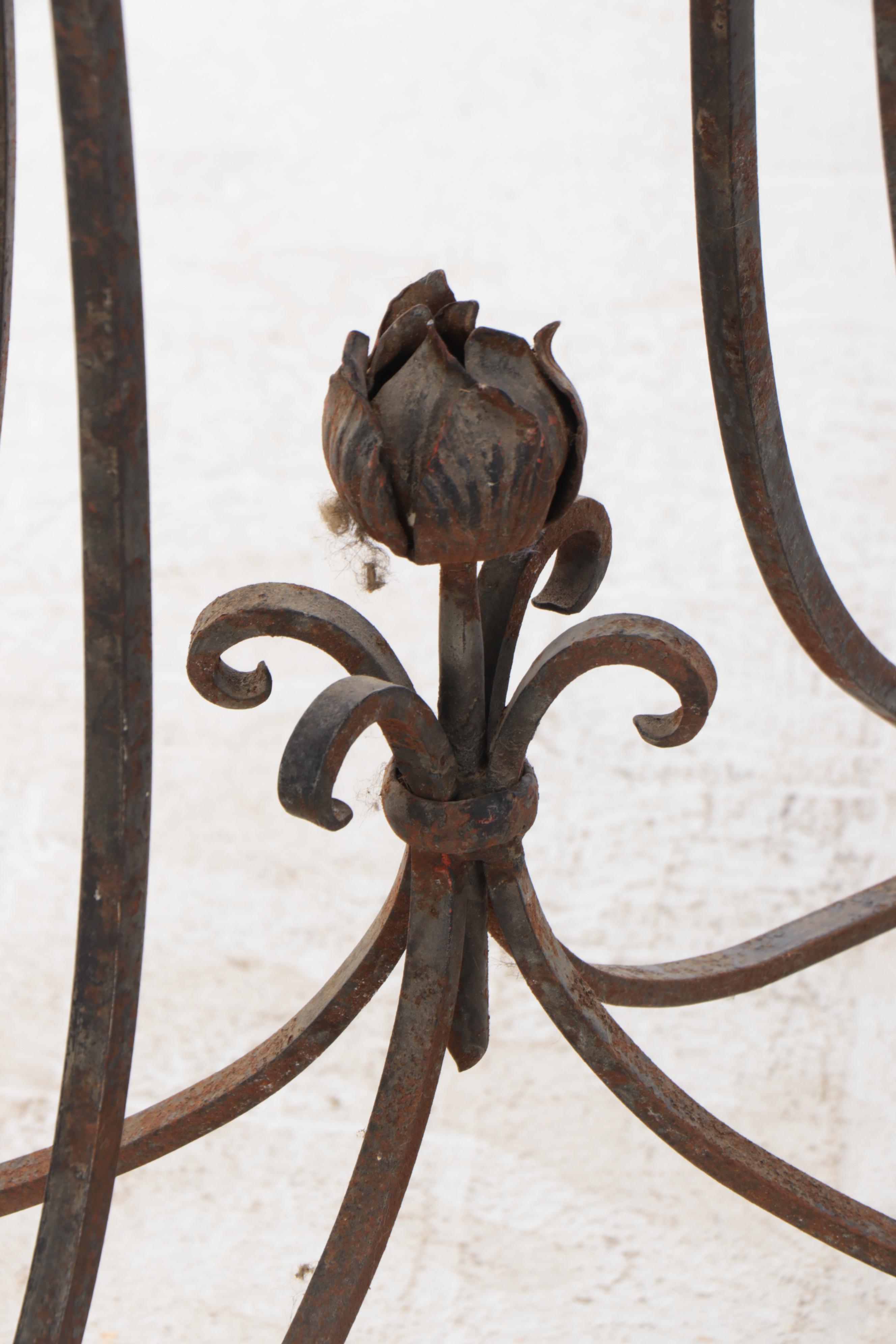 Victorian Wrought Iron Fishbowl Stand with Glass Bowl