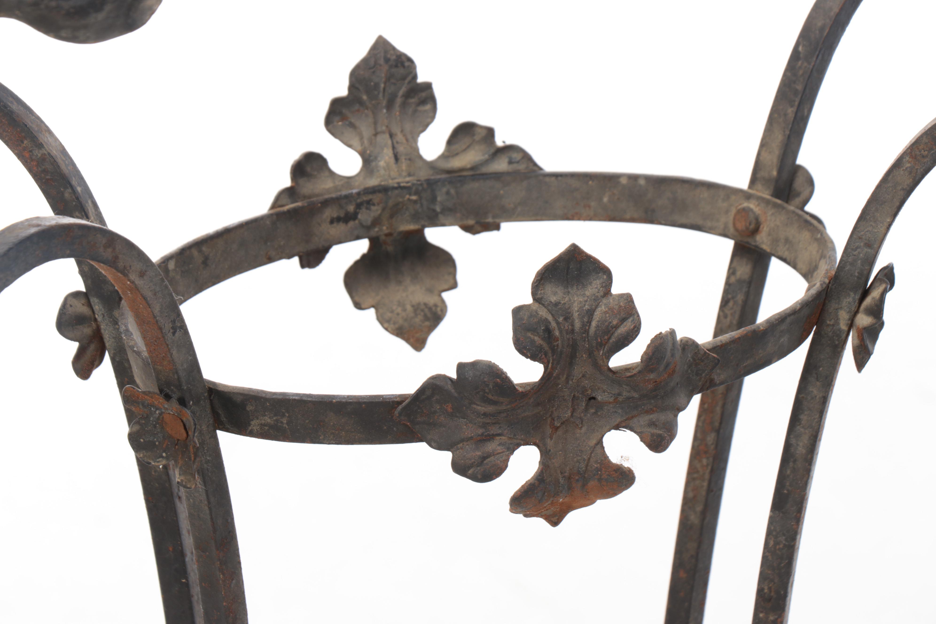 Victorian Wrought Iron Fishbowl Stand with Glass Bowl