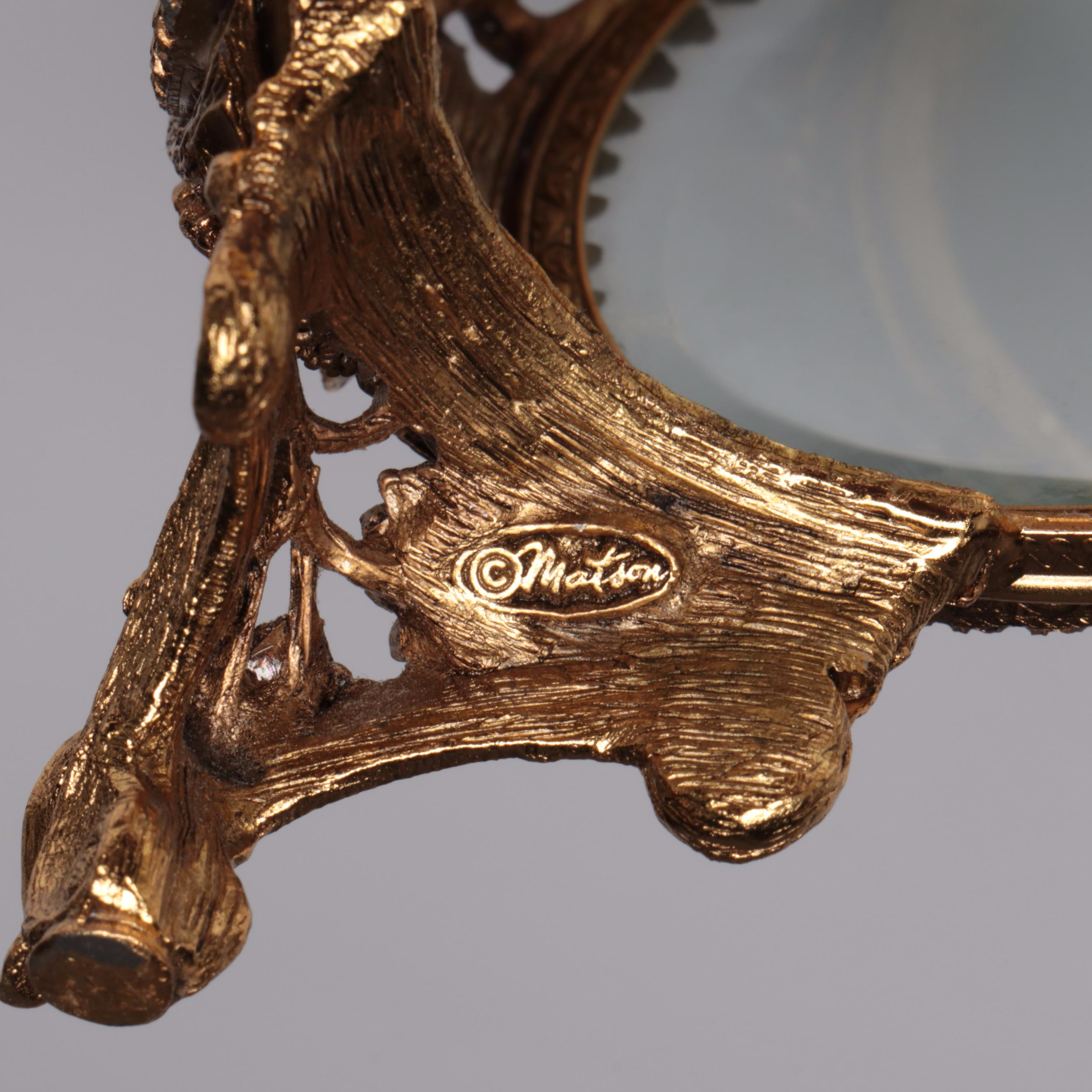 Floral Motif Brass Finish Ormolu Mount Glass Jewelry Casket