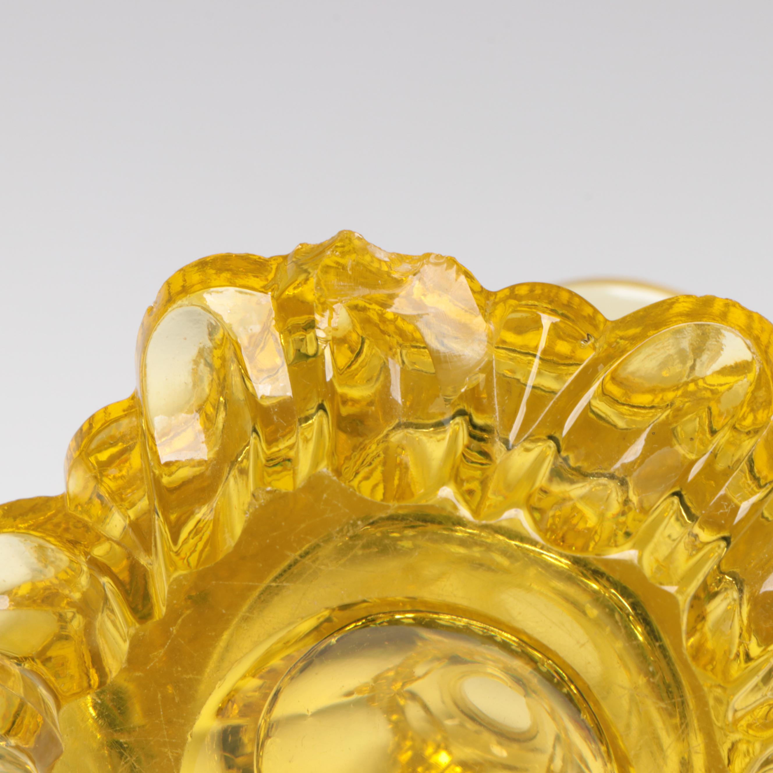 Vaseline and Amber Cut Glass Perfume Bottles with Lidded Dish