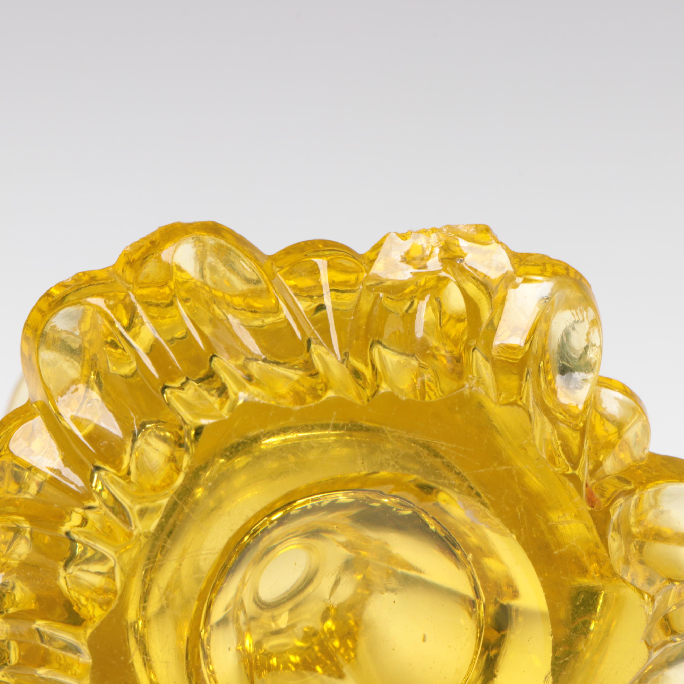 Vaseline and Amber Cut Glass Perfume Bottles with Lidded Dish