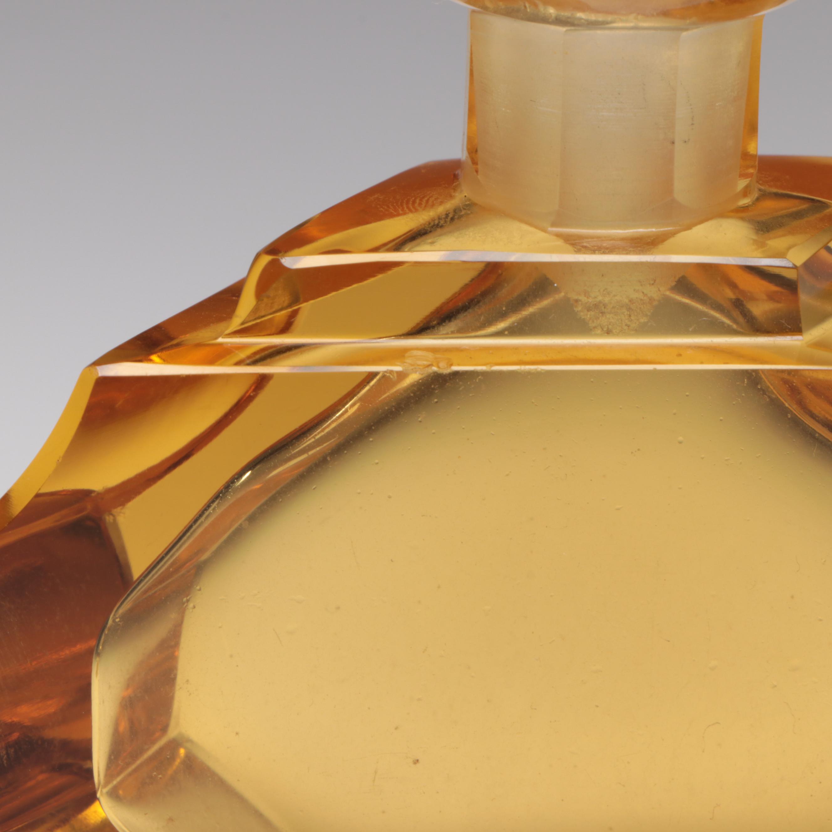 Vaseline and Amber Cut Glass Perfume Bottles with Lidded Dish