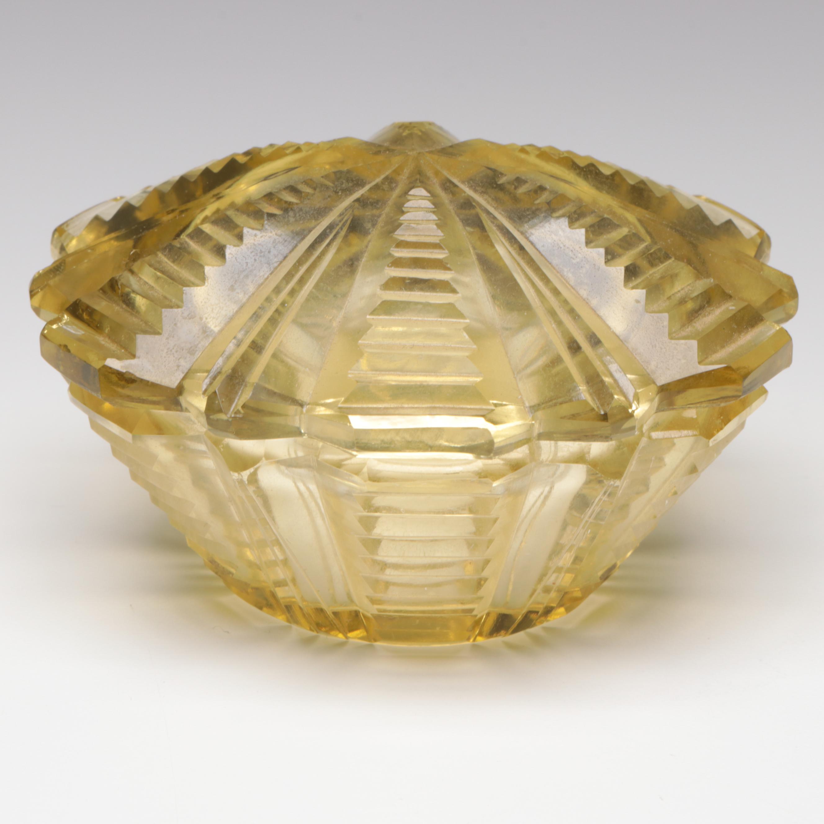 Vaseline and Amber Cut Glass Perfume Bottles with Lidded Dish