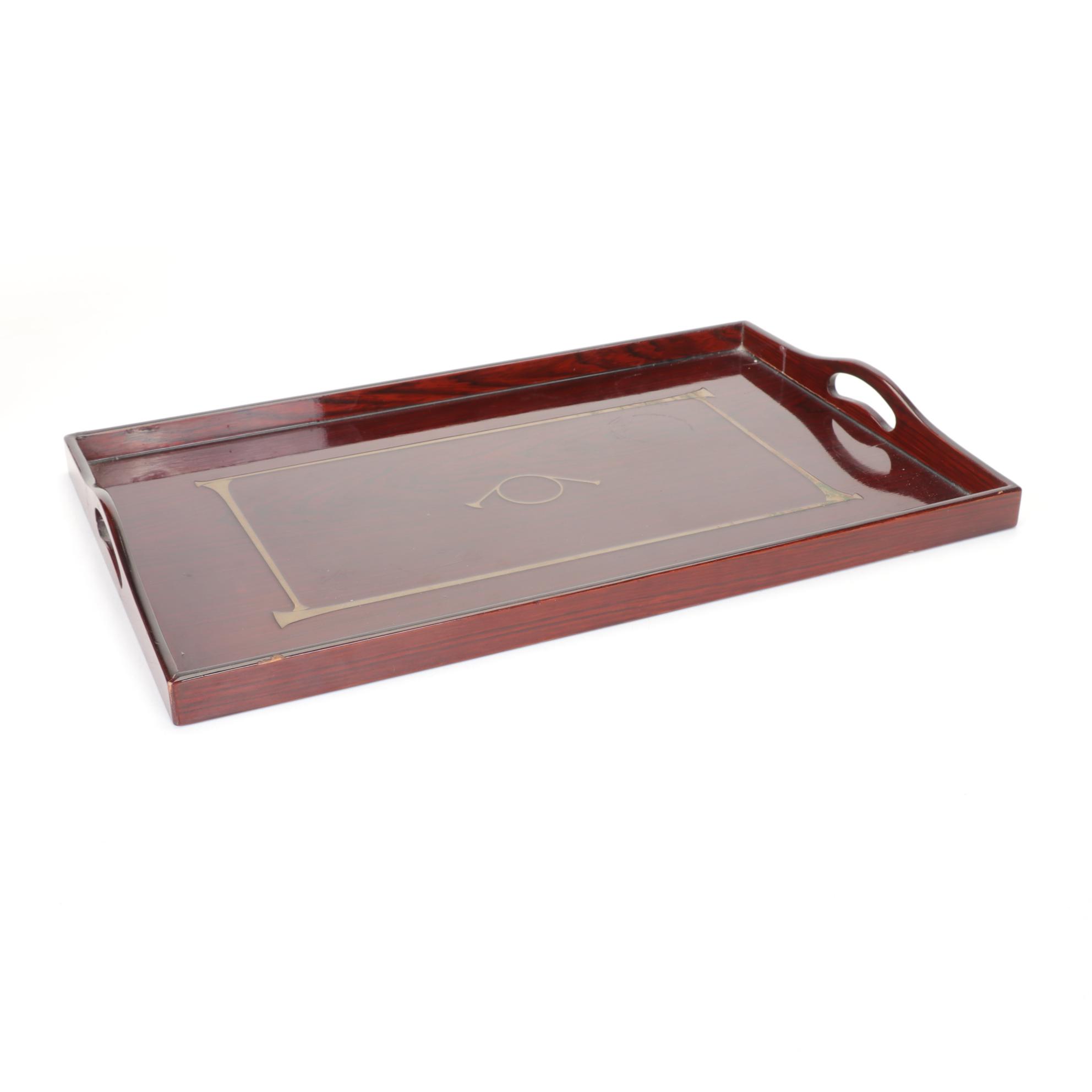 Korean Lacquerware Tray with a Jewelry Box and Two Brass Pierced Boxes