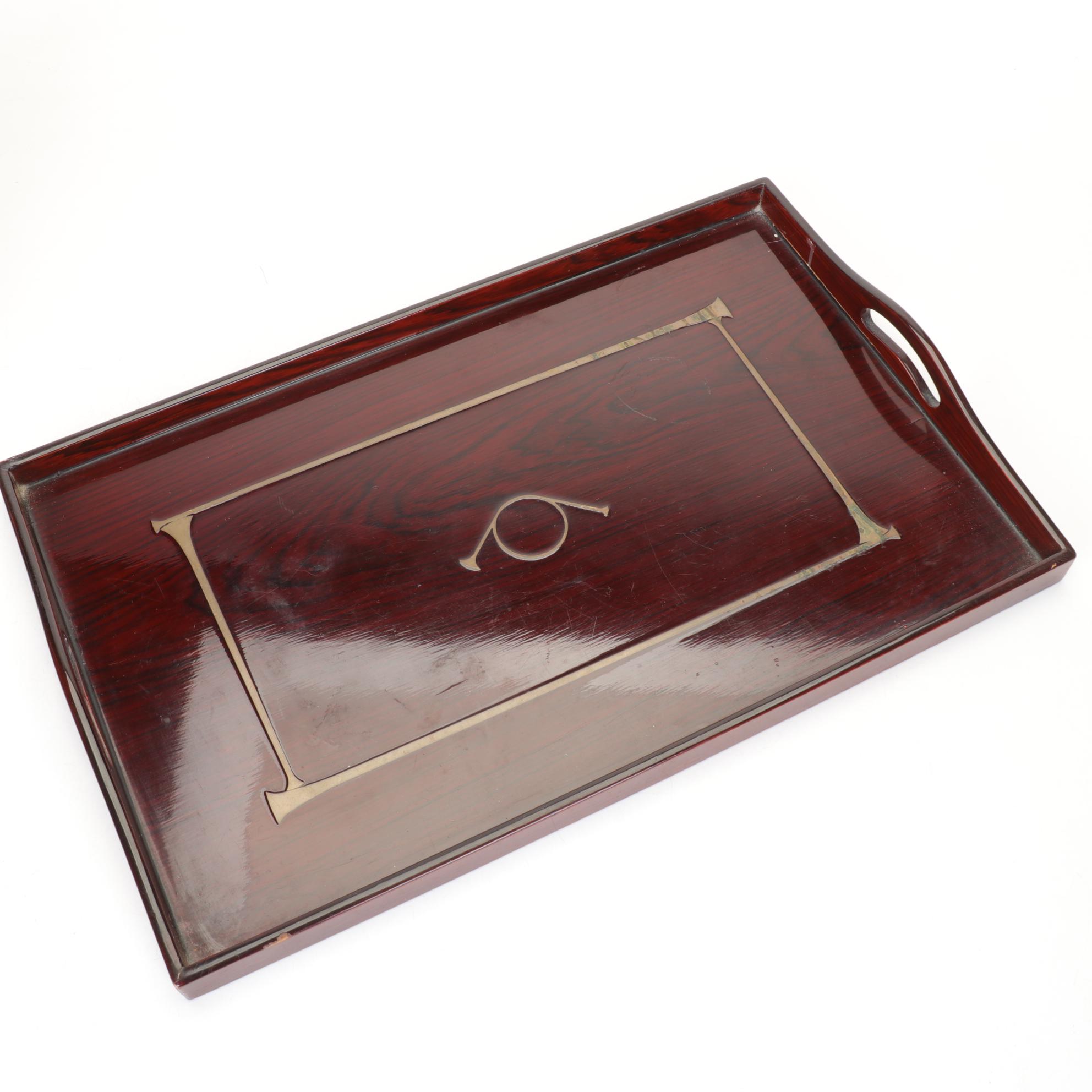 Korean Lacquerware Tray with a Jewelry Box and Two Brass Pierced Boxes