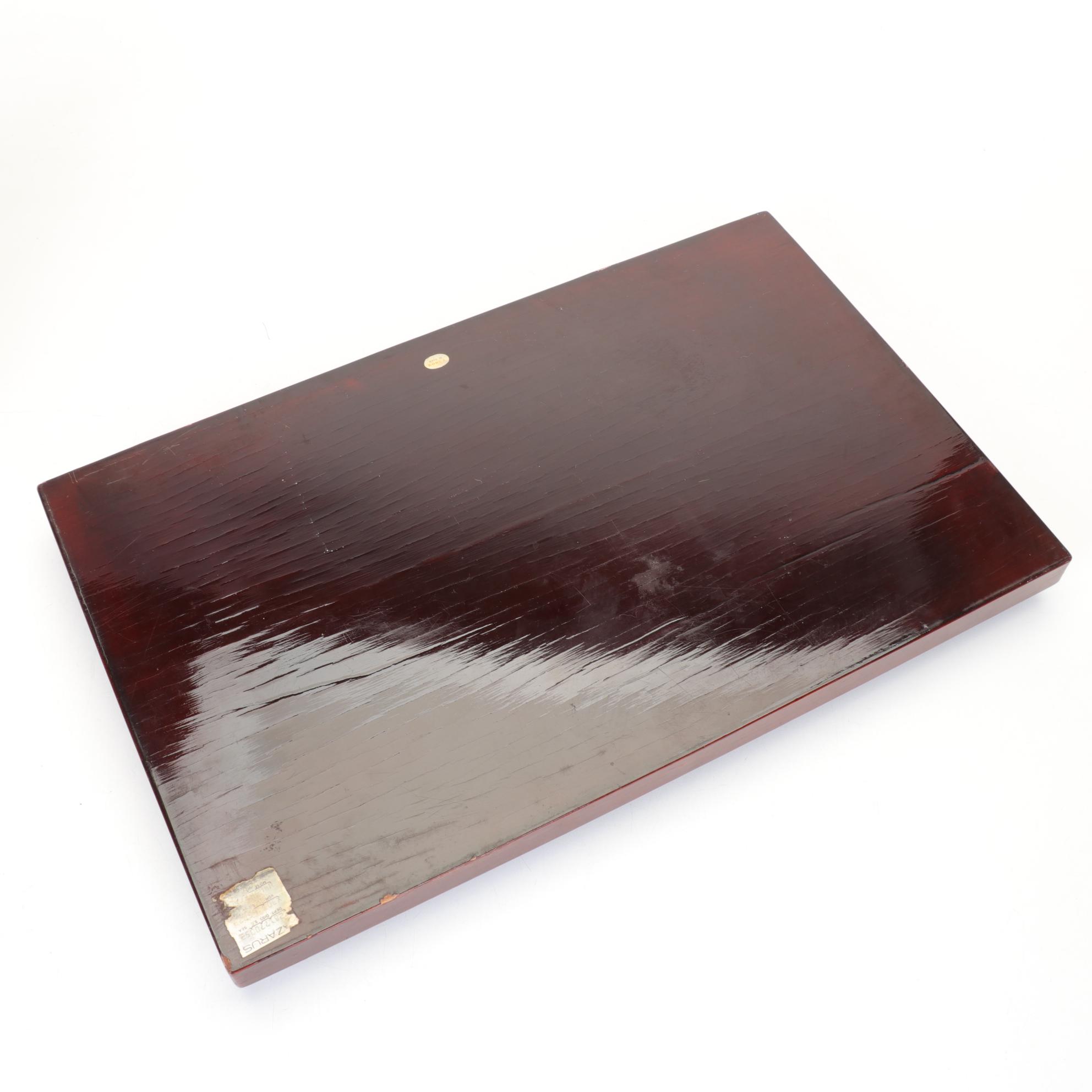 Korean Lacquerware Tray with a Jewelry Box and Two Brass Pierced Boxes