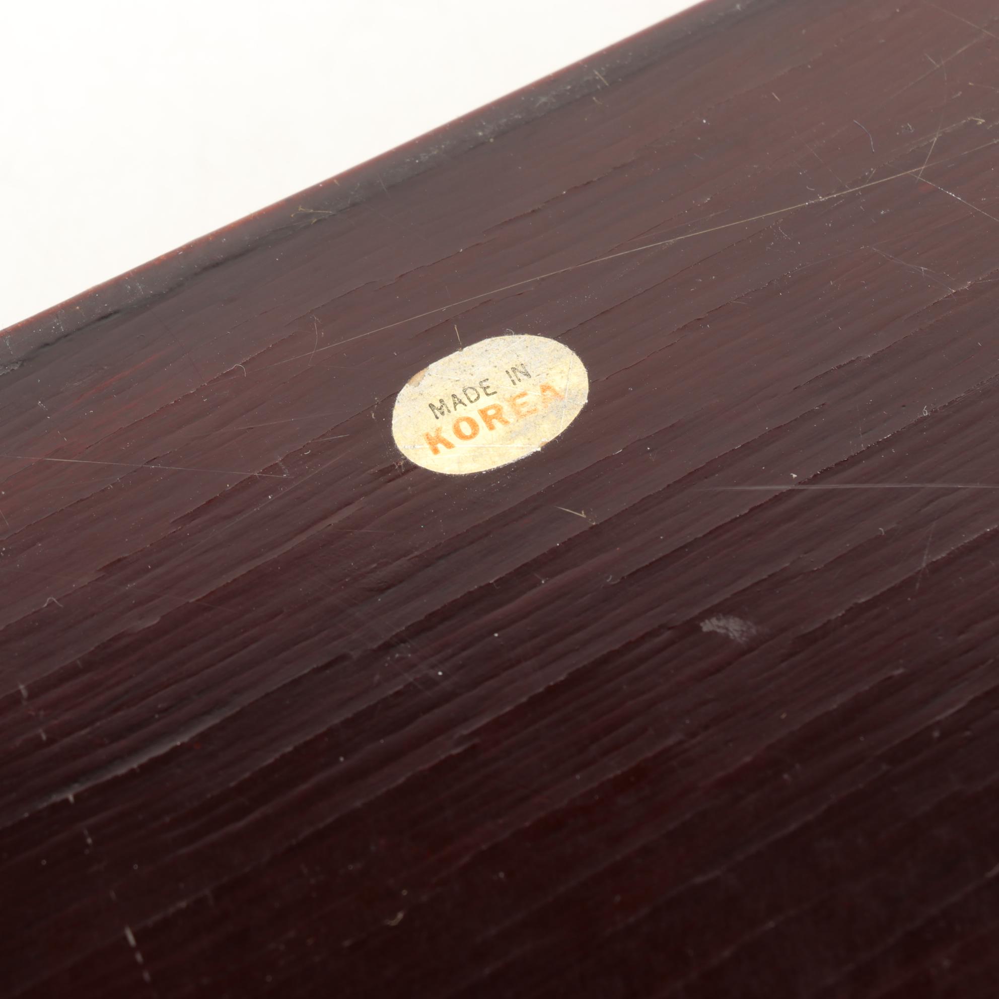 Korean Lacquerware Tray with a Jewelry Box and Two Brass Pierced Boxes