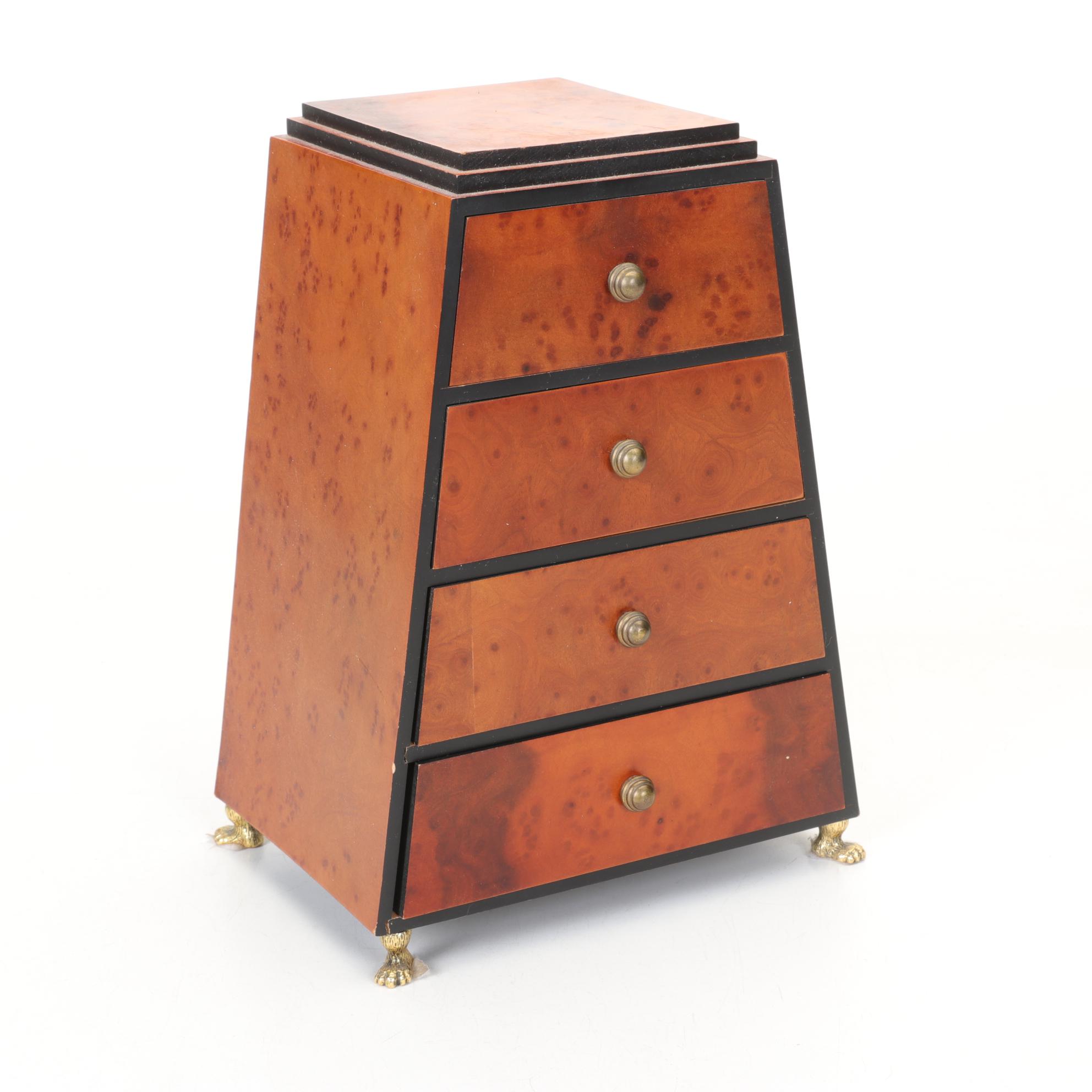 Korean Lacquerware Tray with a Jewelry Box and Two Brass Pierced Boxes