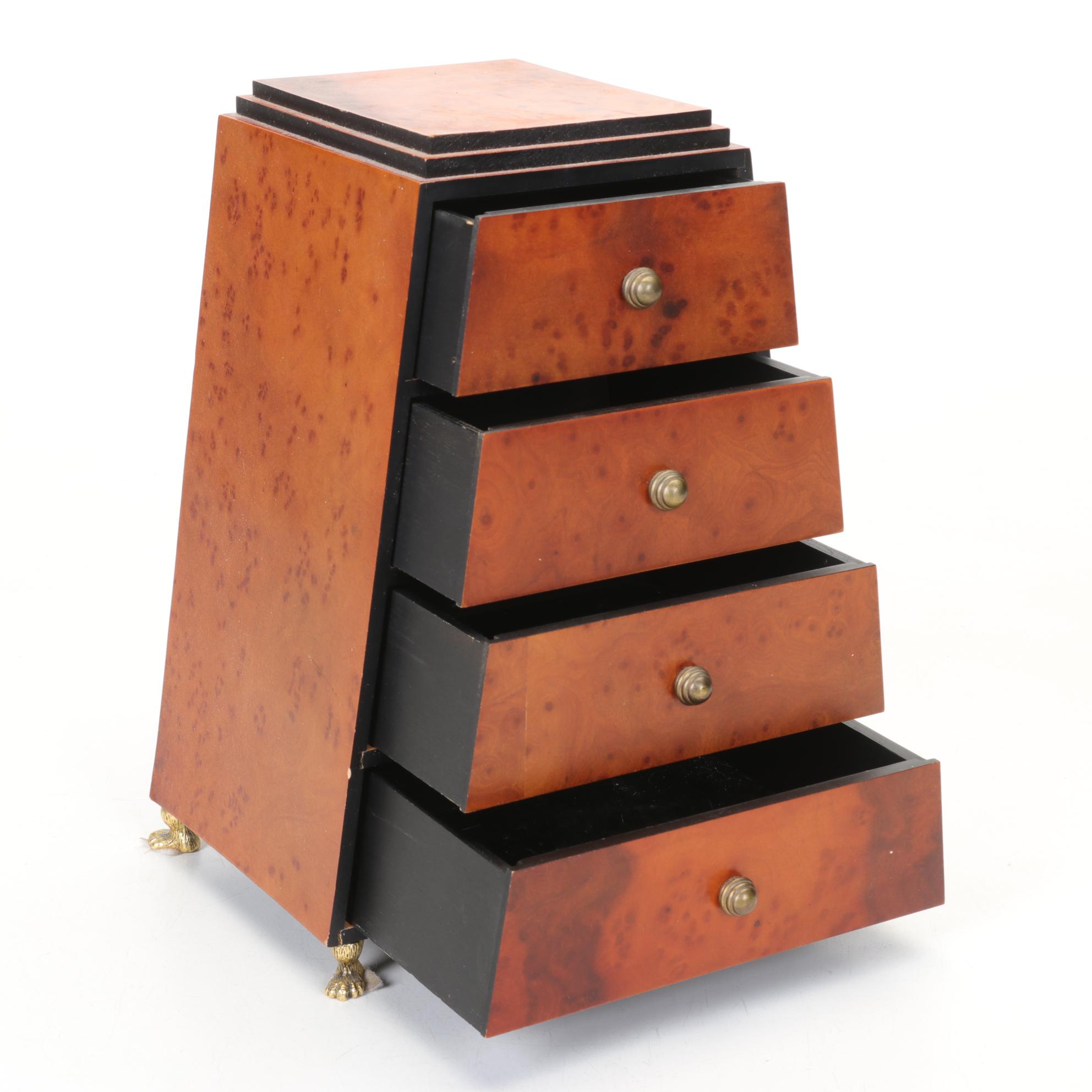 Korean Lacquerware Tray with a Jewelry Box and Two Brass Pierced Boxes