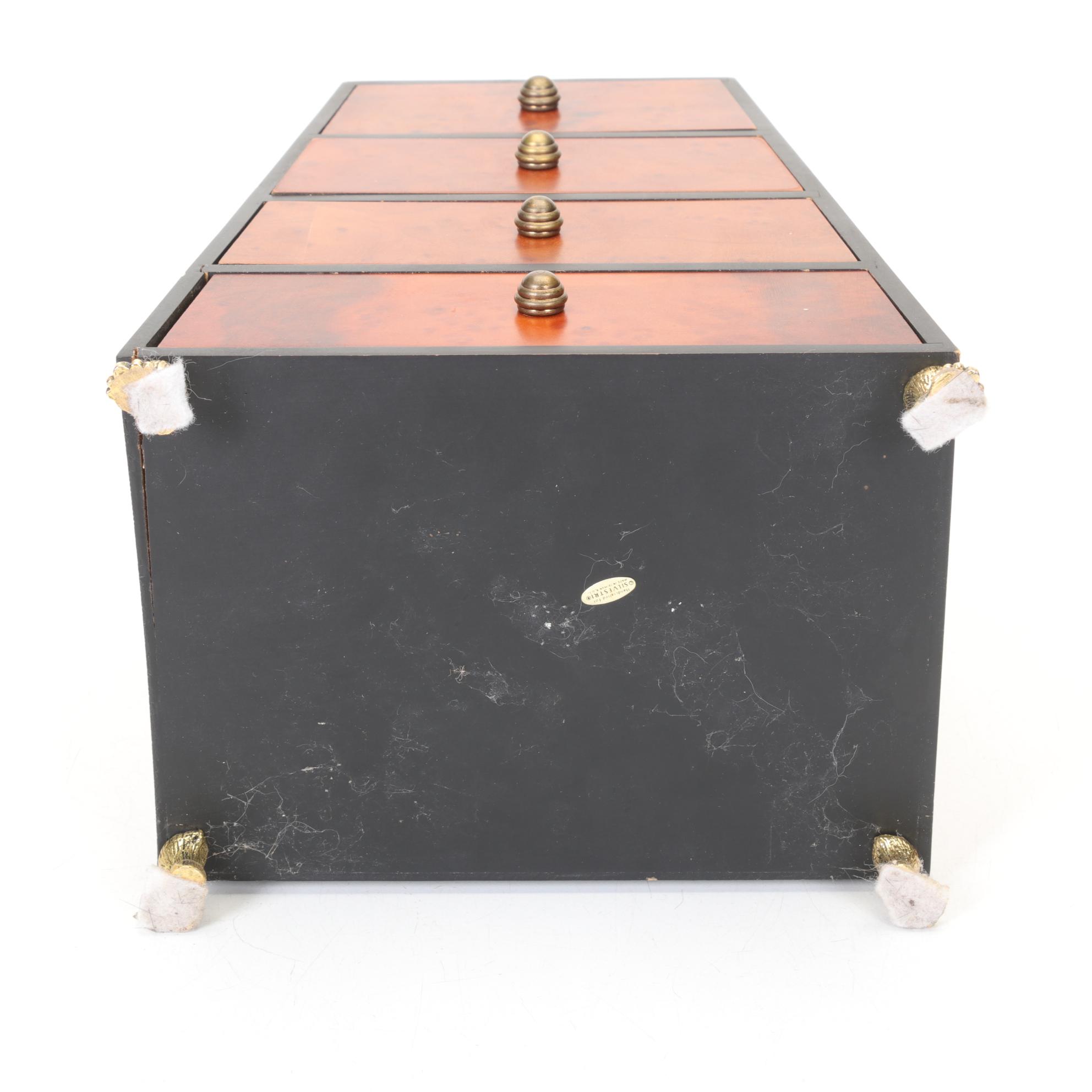 Korean Lacquerware Tray with a Jewelry Box and Two Brass Pierced Boxes