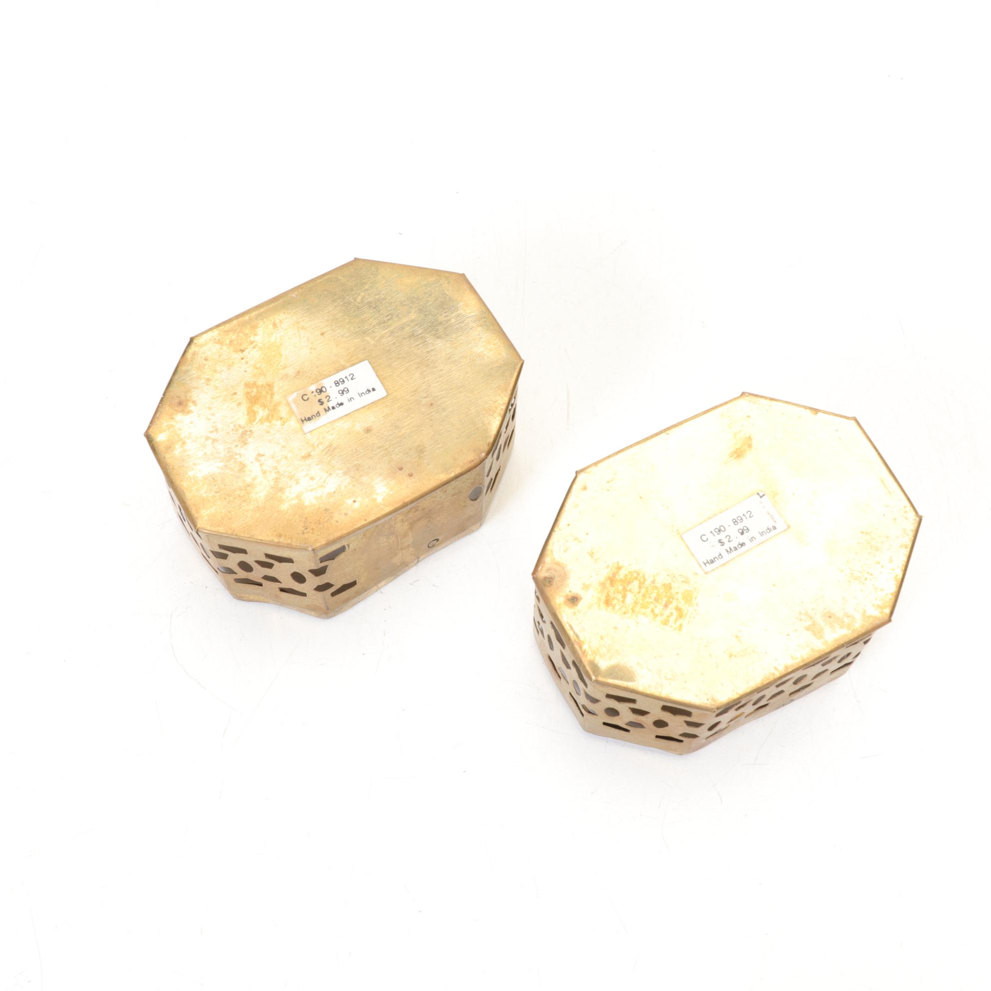 Korean Lacquerware Tray with a Jewelry Box and Two Brass Pierced Boxes