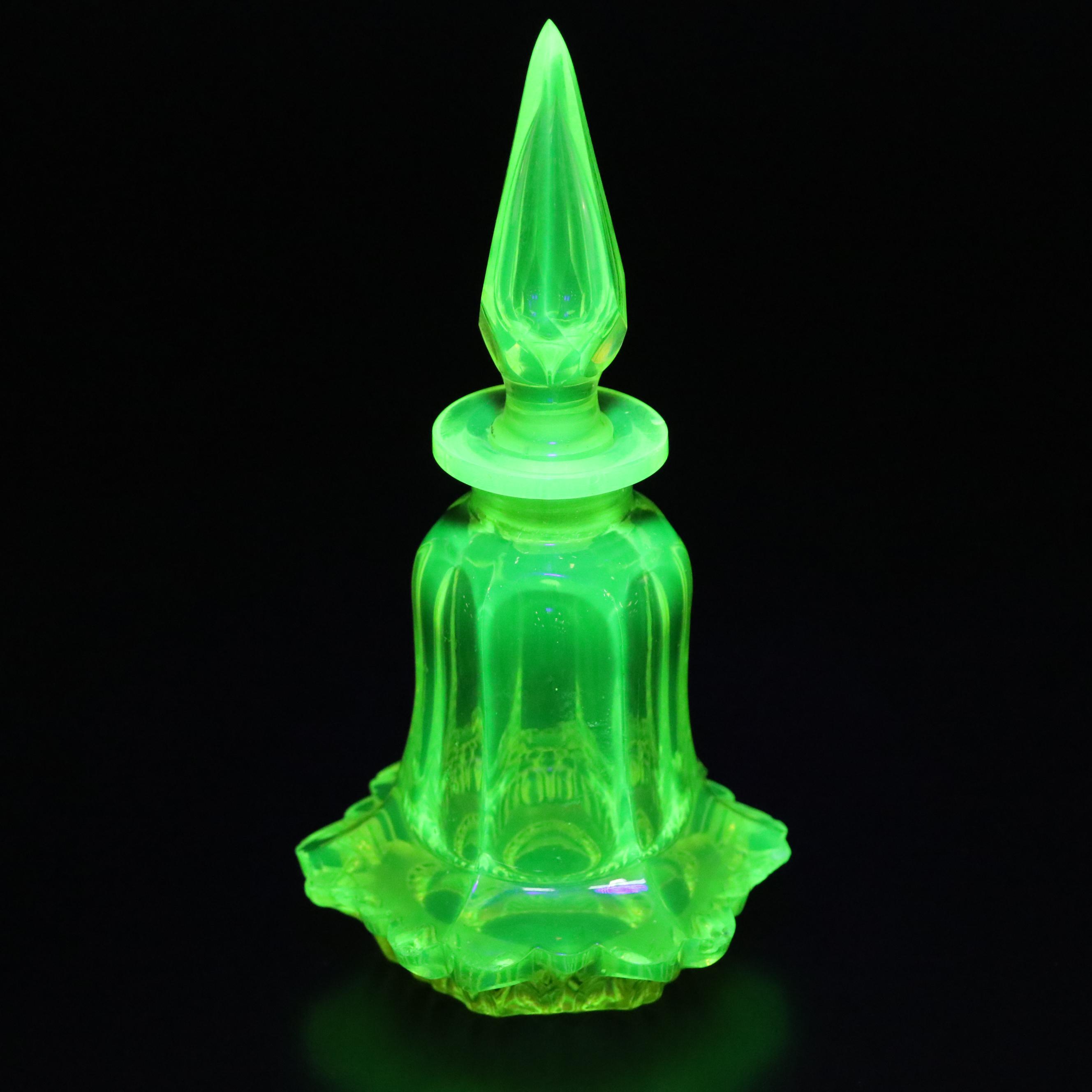 Vaseline and Amber Cut Glass Perfume Bottles with Lidded Dish