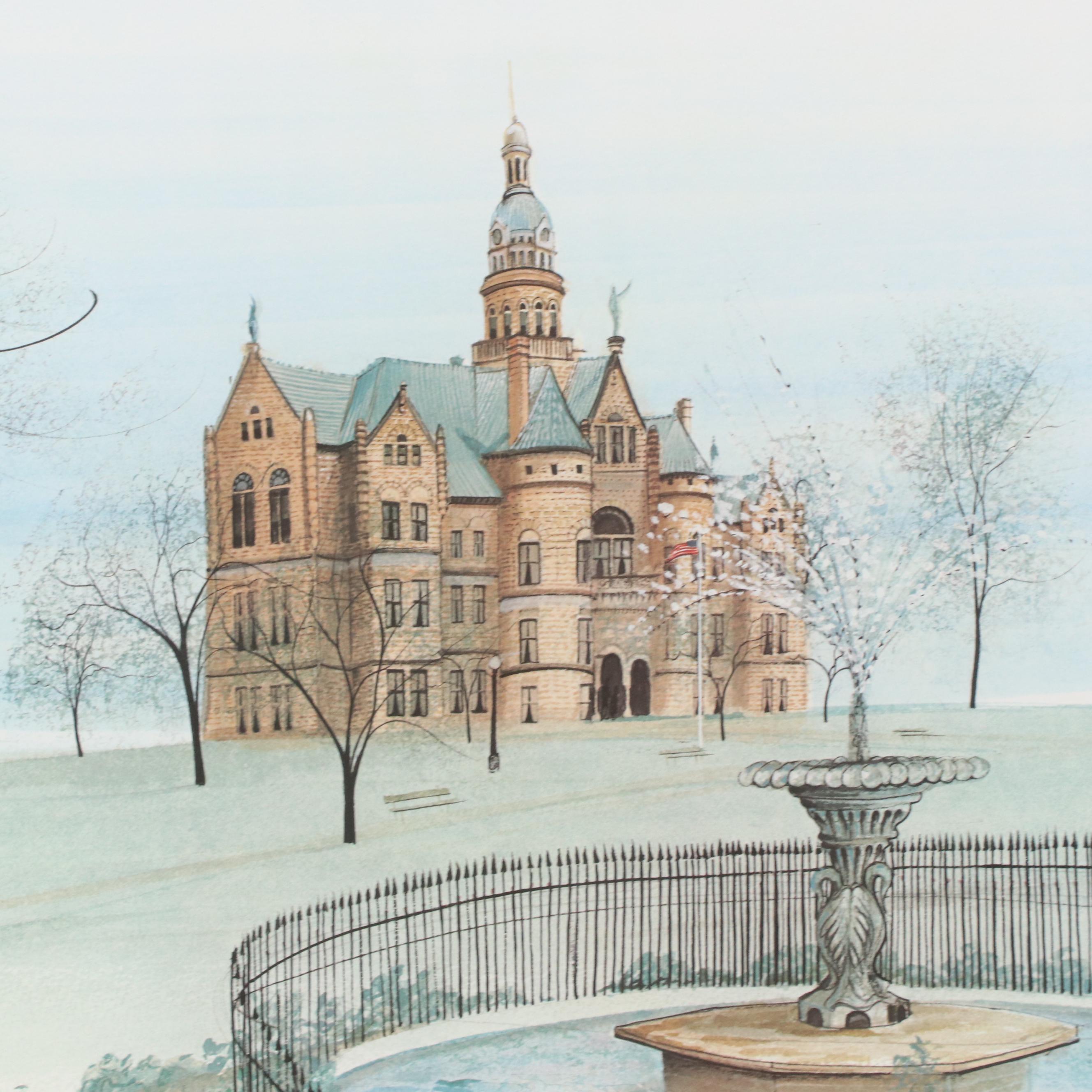 P. Buckley Moss Offset Lithograph "Courthouse Square," 1991