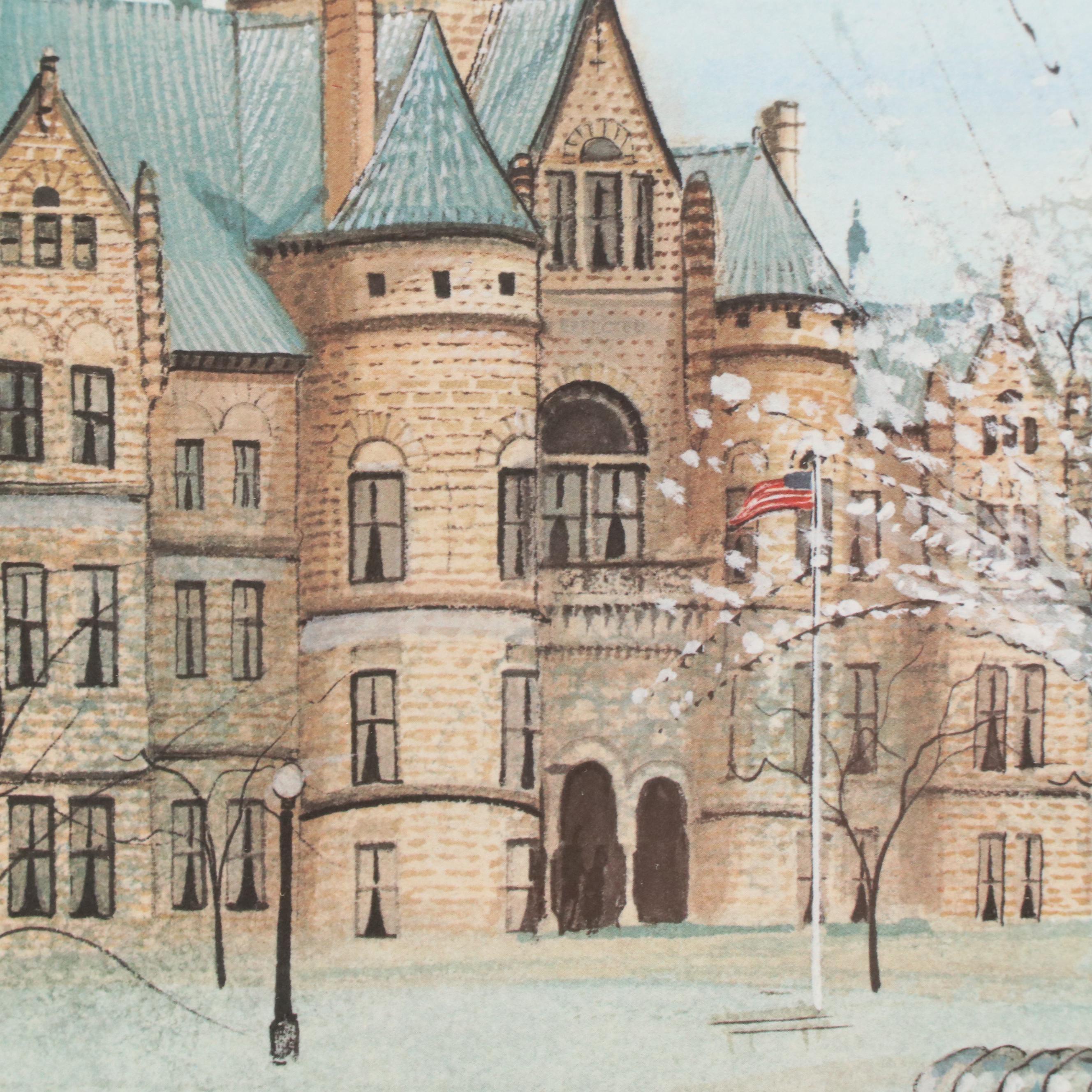 P. Buckley Moss Offset Lithograph "Courthouse Square," 1991