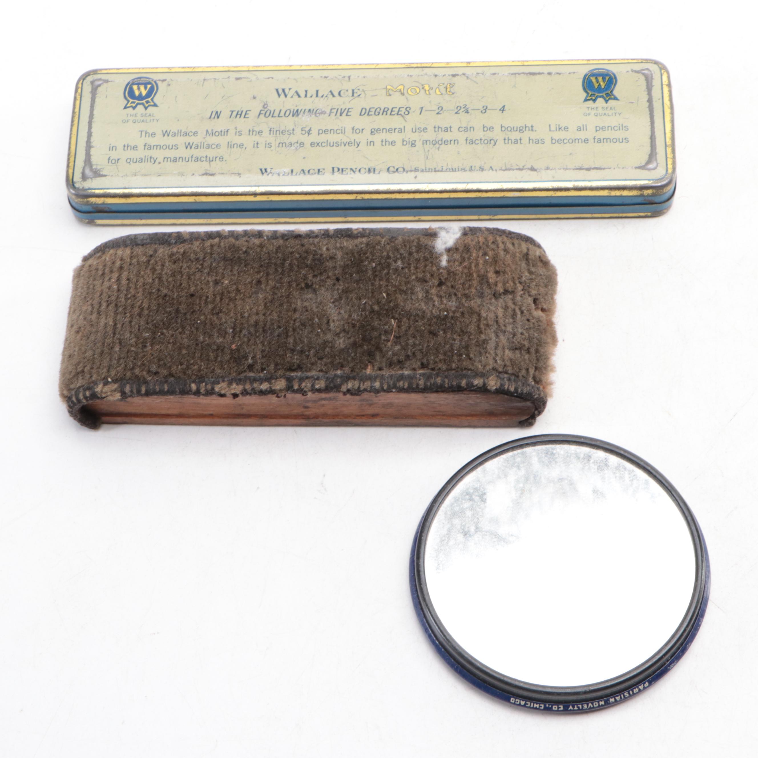 Whiting's Brushes Advertising Sign with Pocket Mirror, Pencil Box and More