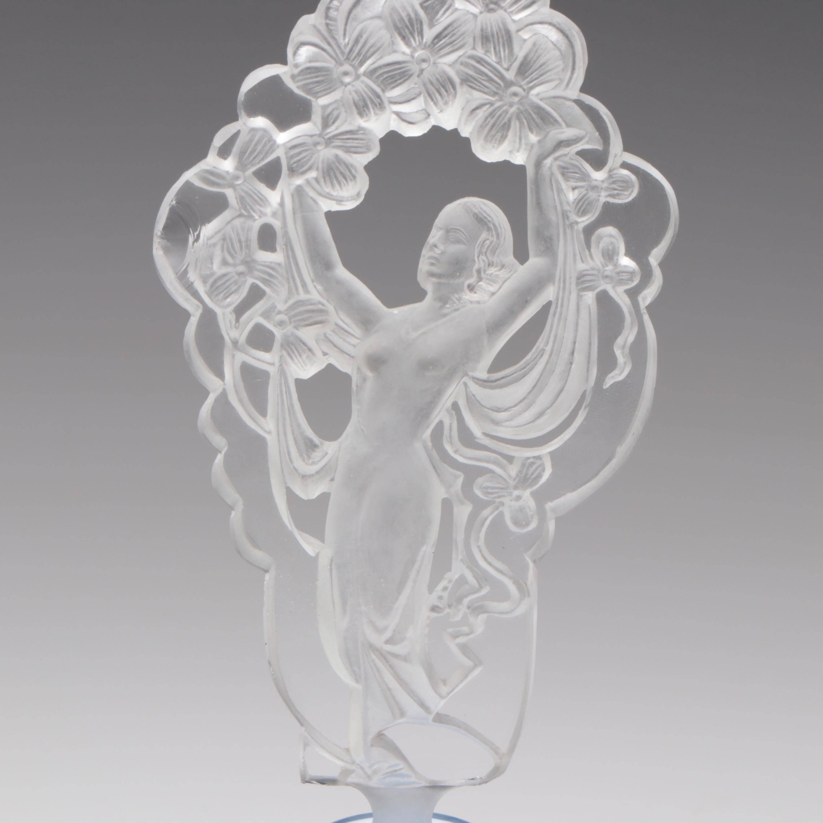 Vaseline and Blue Cut Glass Perfume Bottles with Intaglio & Ornate Stoppers