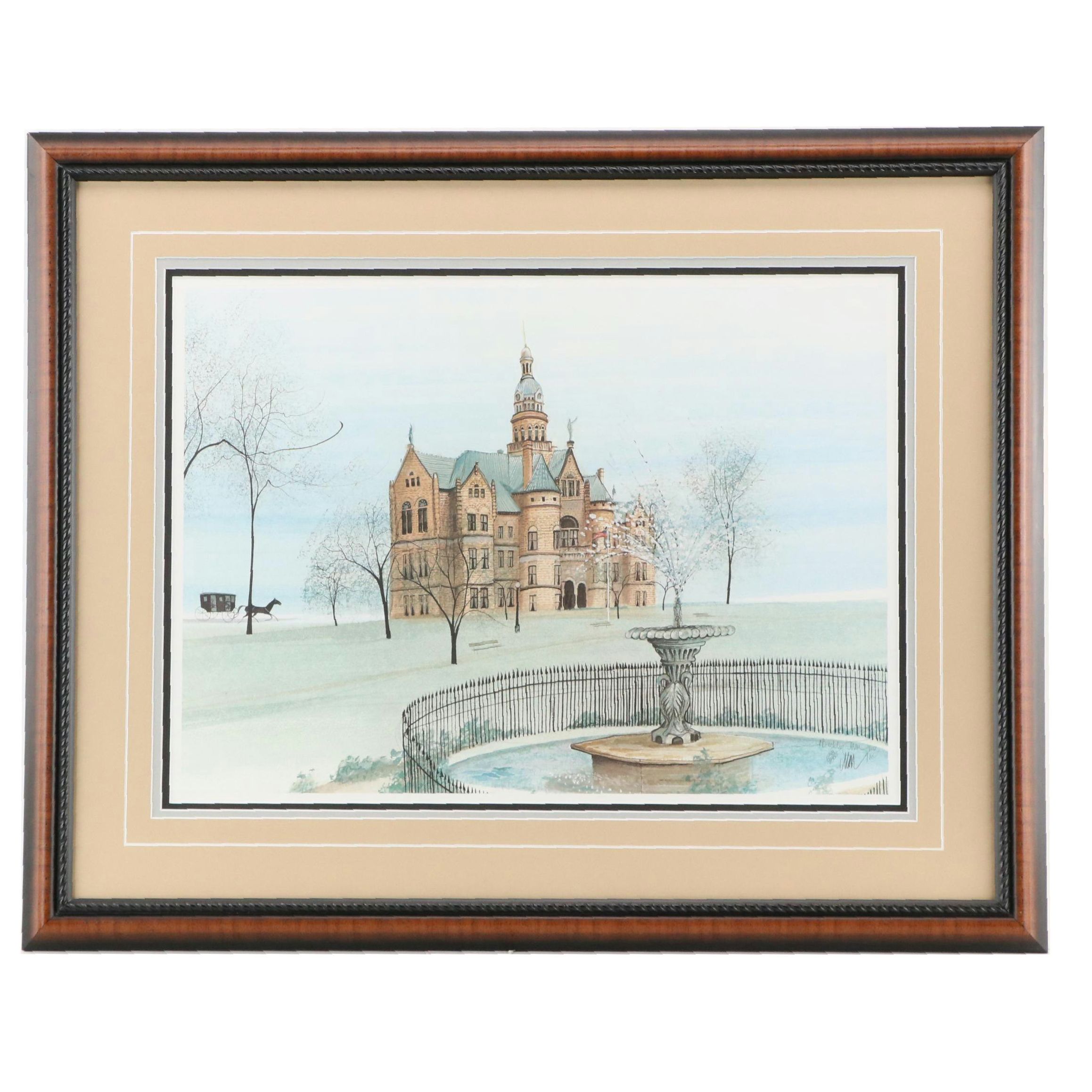 P. Buckley Moss Offset Lithograph "Courthouse Square," 1991