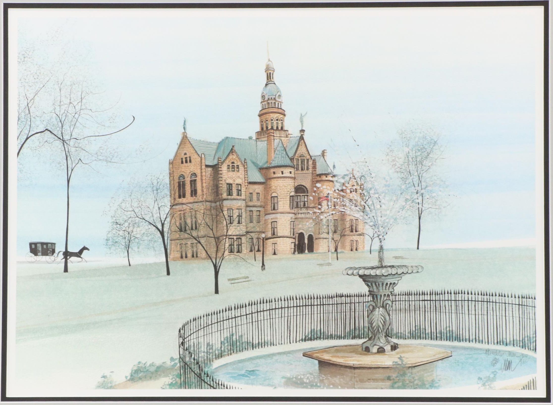 P. Buckley Moss Offset Lithograph "Courthouse Square," 1991