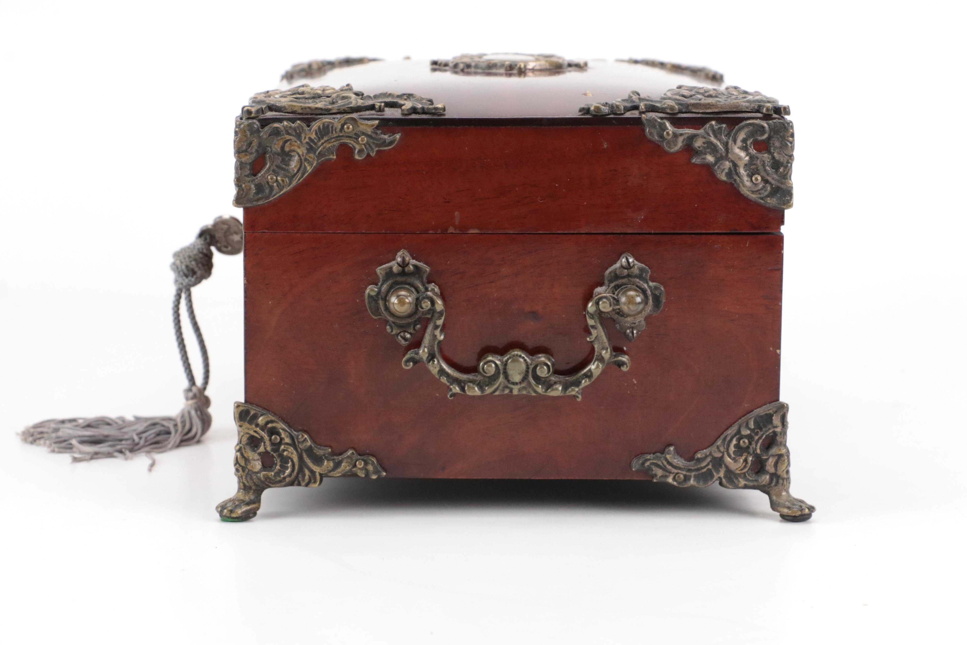 Victorian Metal Mount Mahogany Chest With Poker Chips and Score Keepers