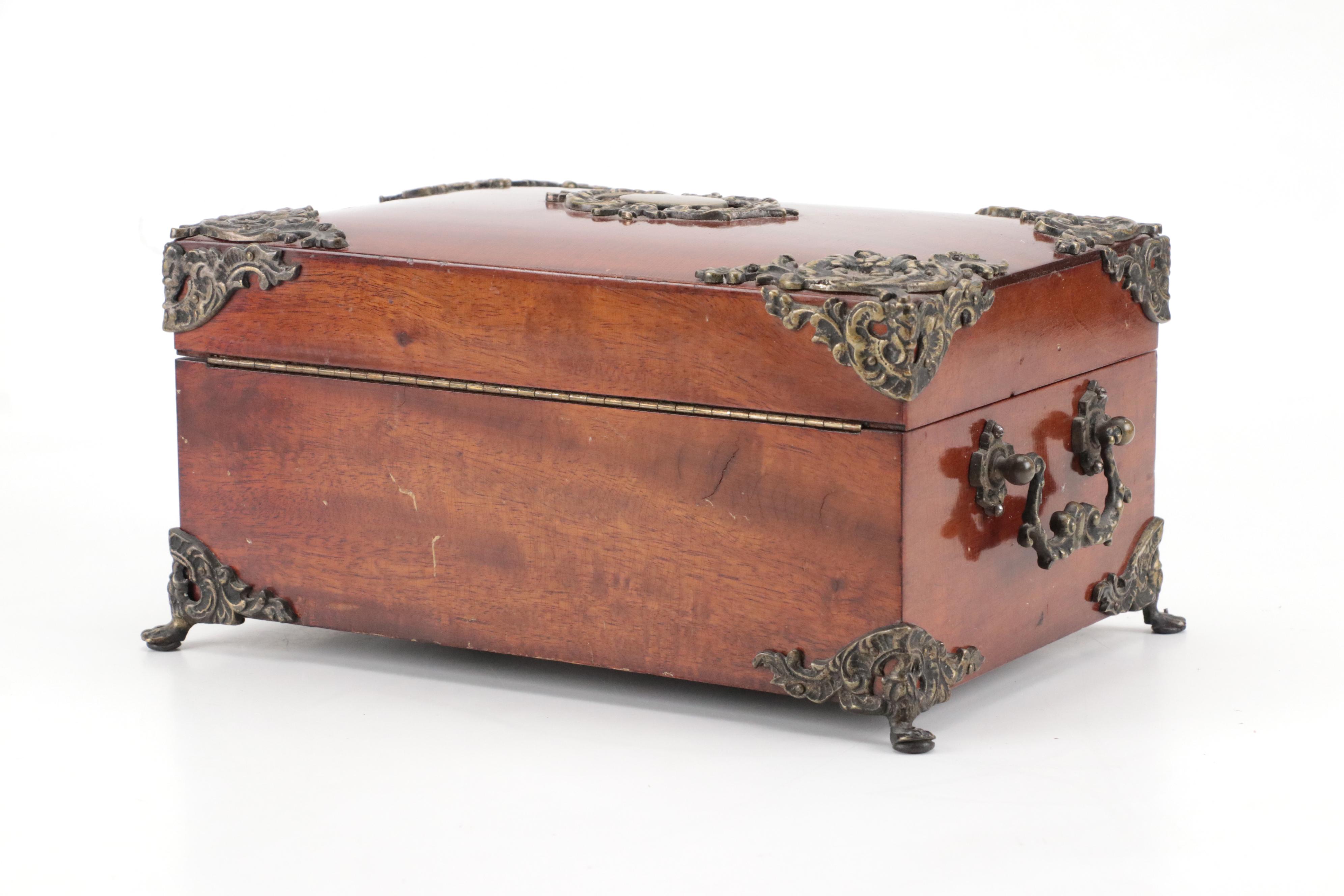 Victorian Metal Mount Mahogany Chest With Poker Chips and Score Keepers