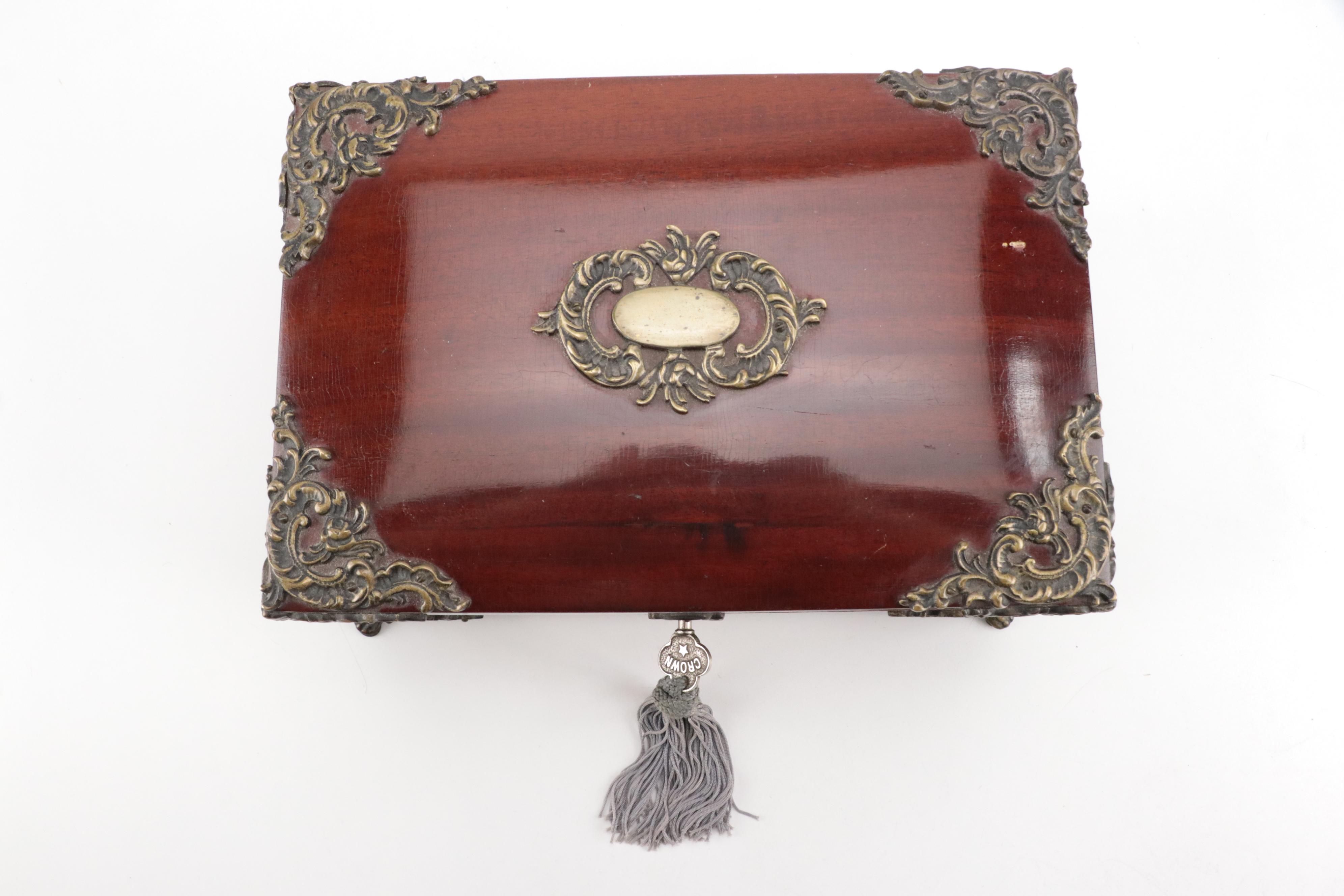 Victorian Metal Mount Mahogany Chest With Poker Chips and Score Keepers