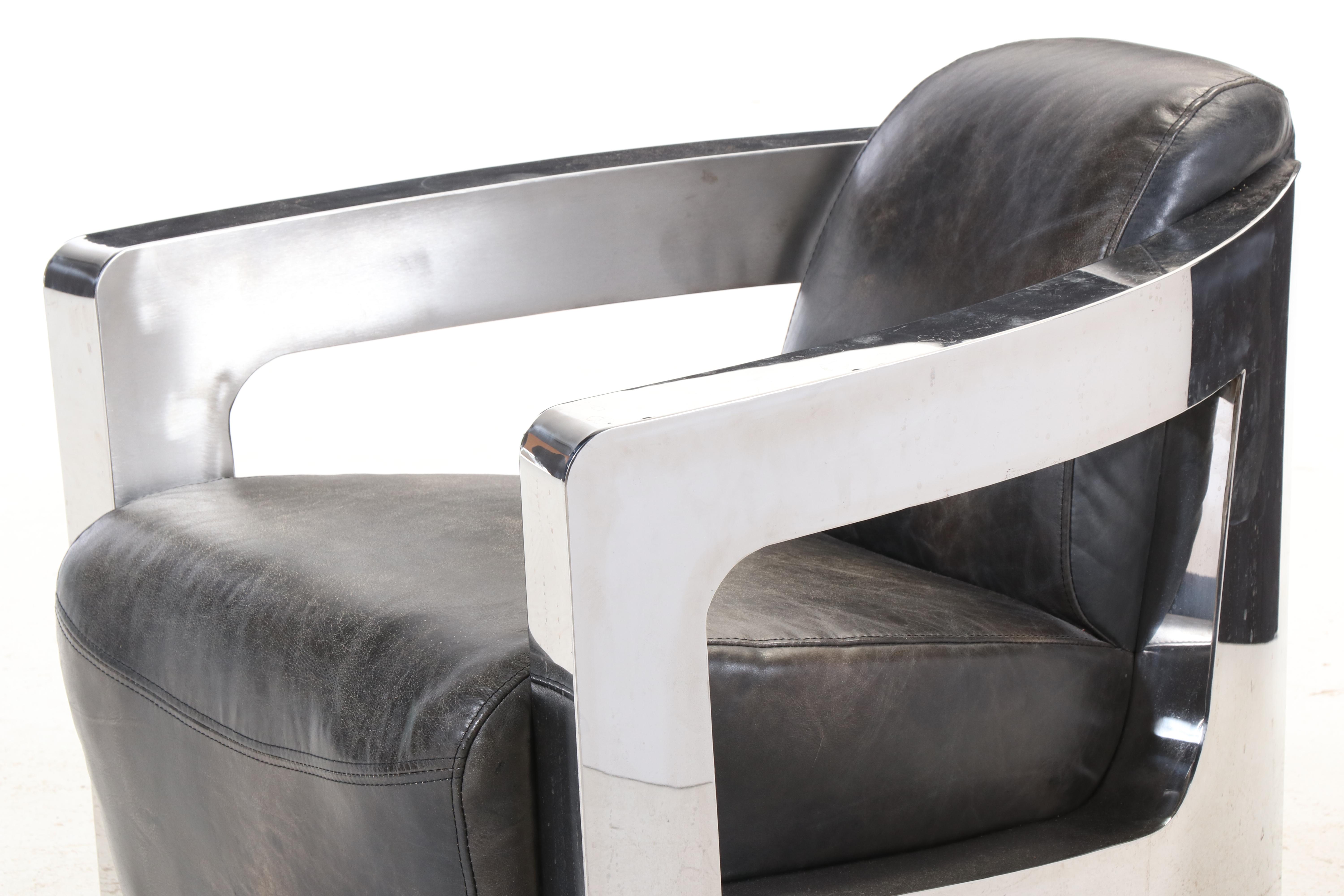 Restoration Hardware Chromed Aluminum and Leather Aviator Chair