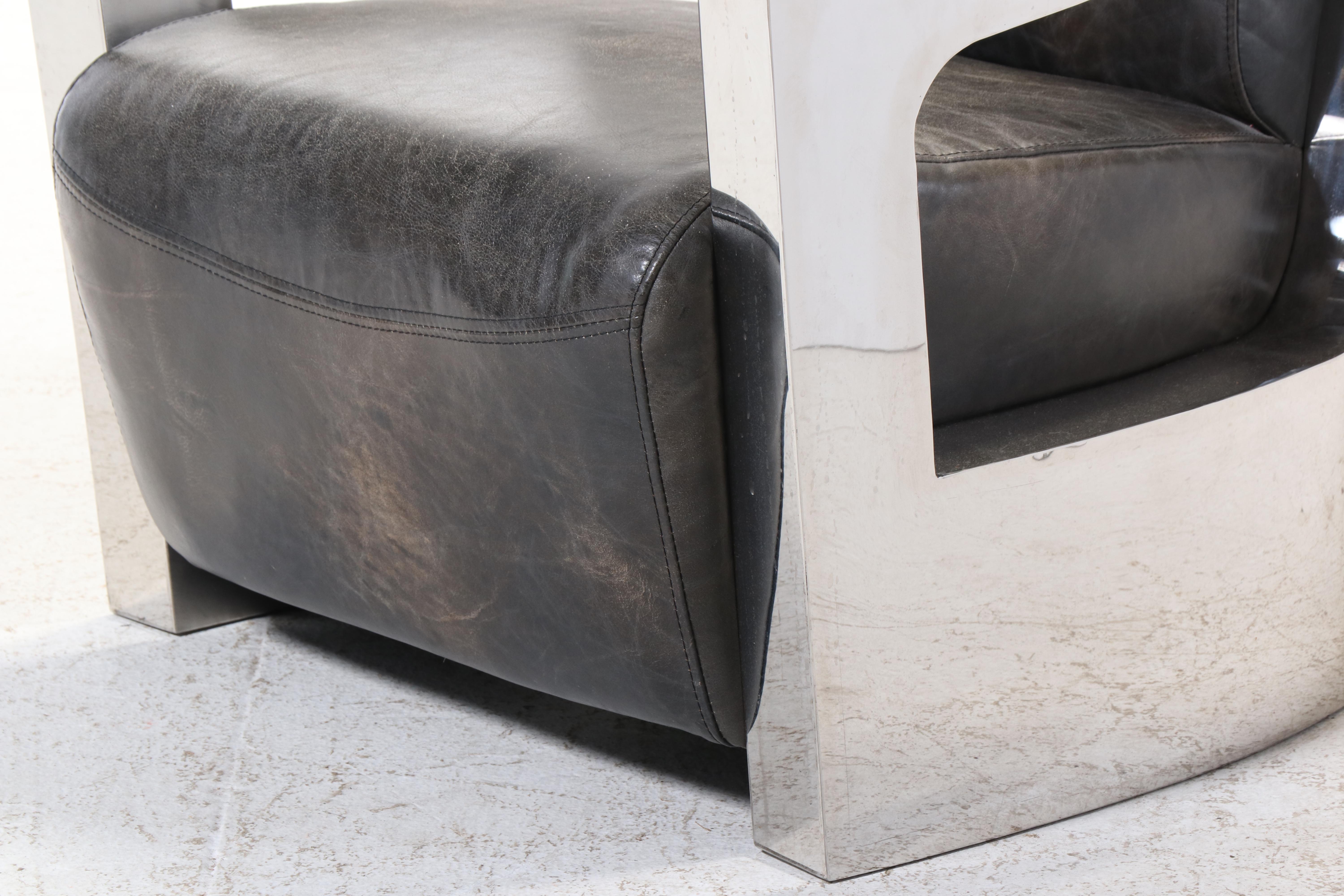 Restoration Hardware Chromed Aluminum and Leather Aviator Chair