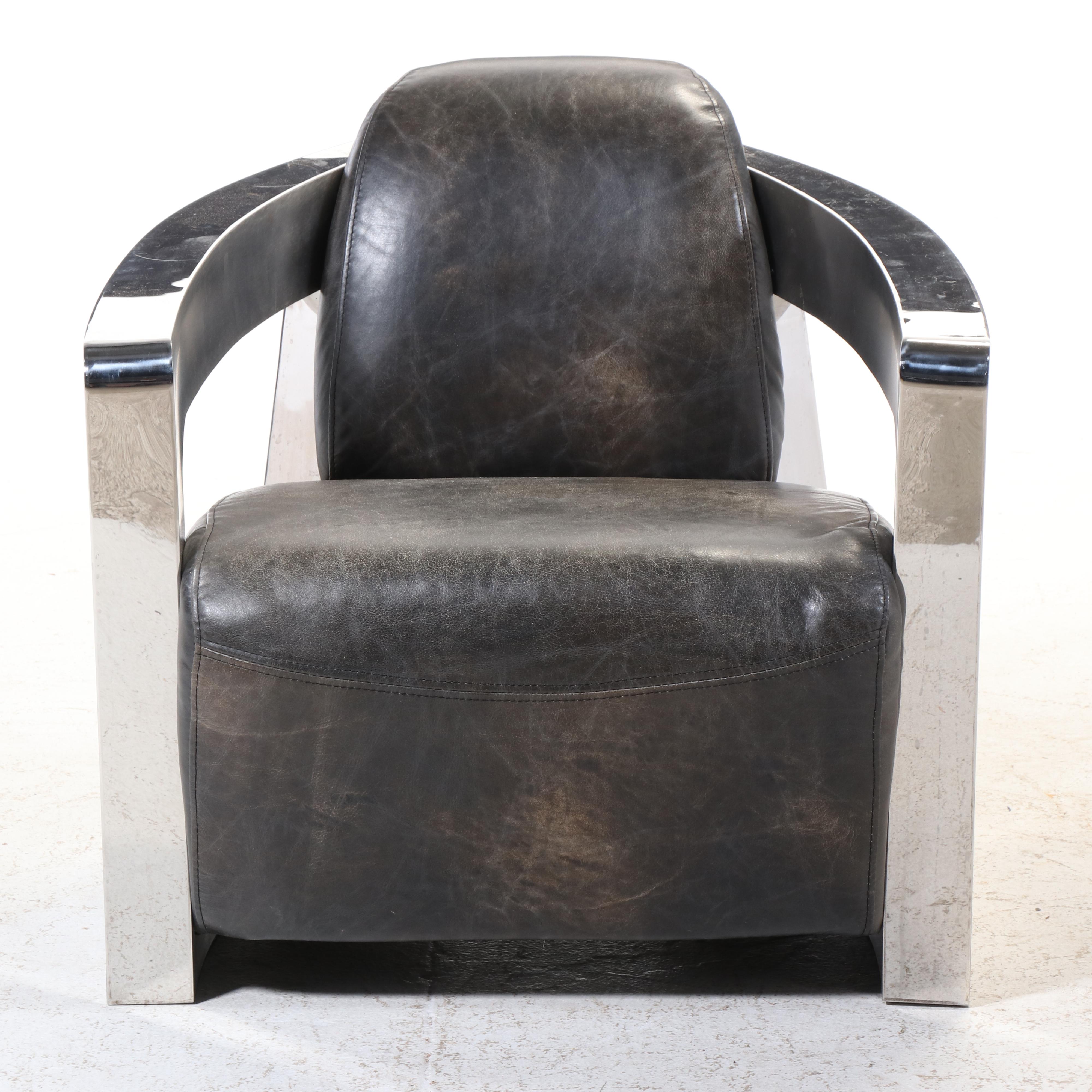 Restoration Hardware Chromed Aluminum and Leather Aviator Chair