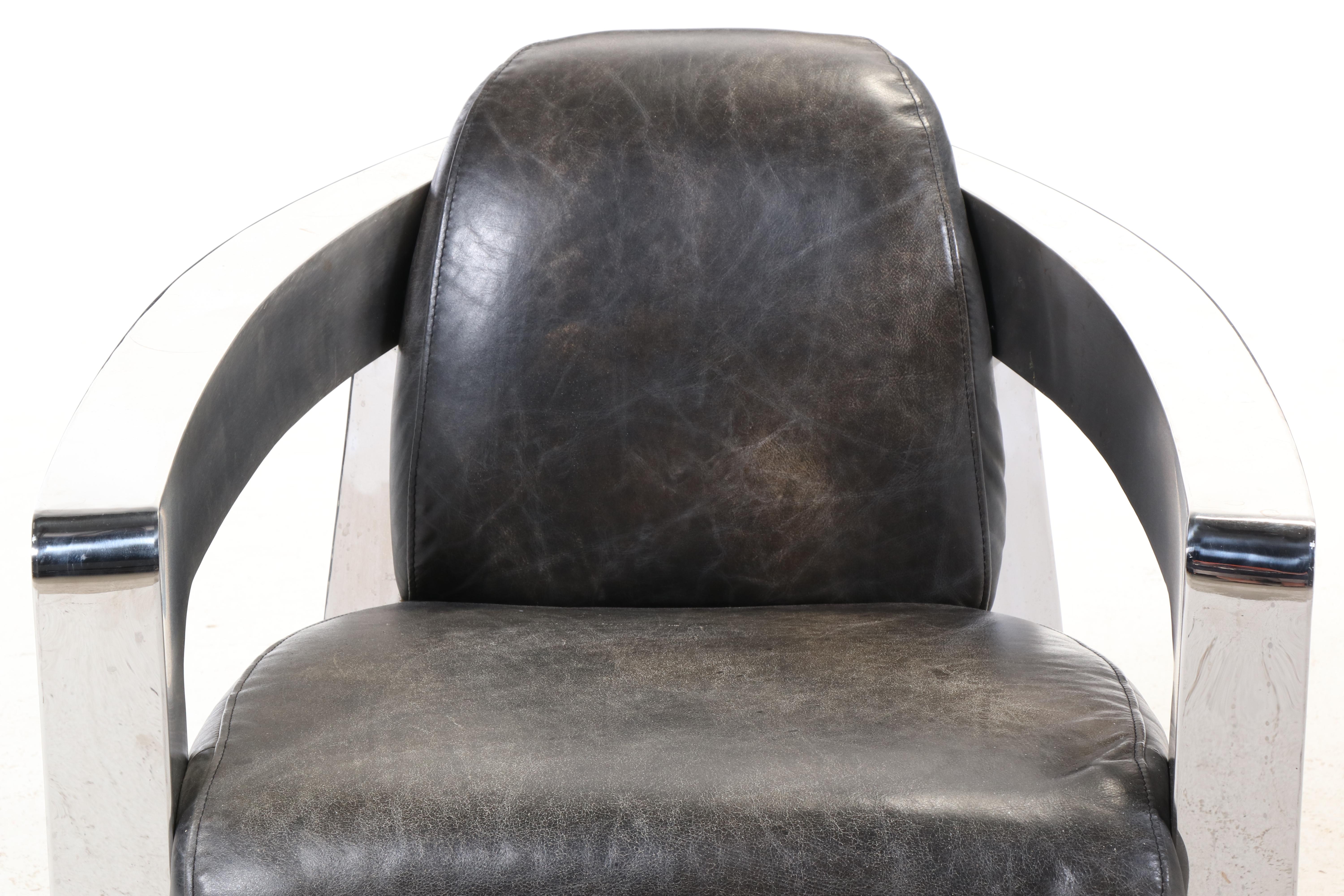 Restoration Hardware Chromed Aluminum and Leather Aviator Chair