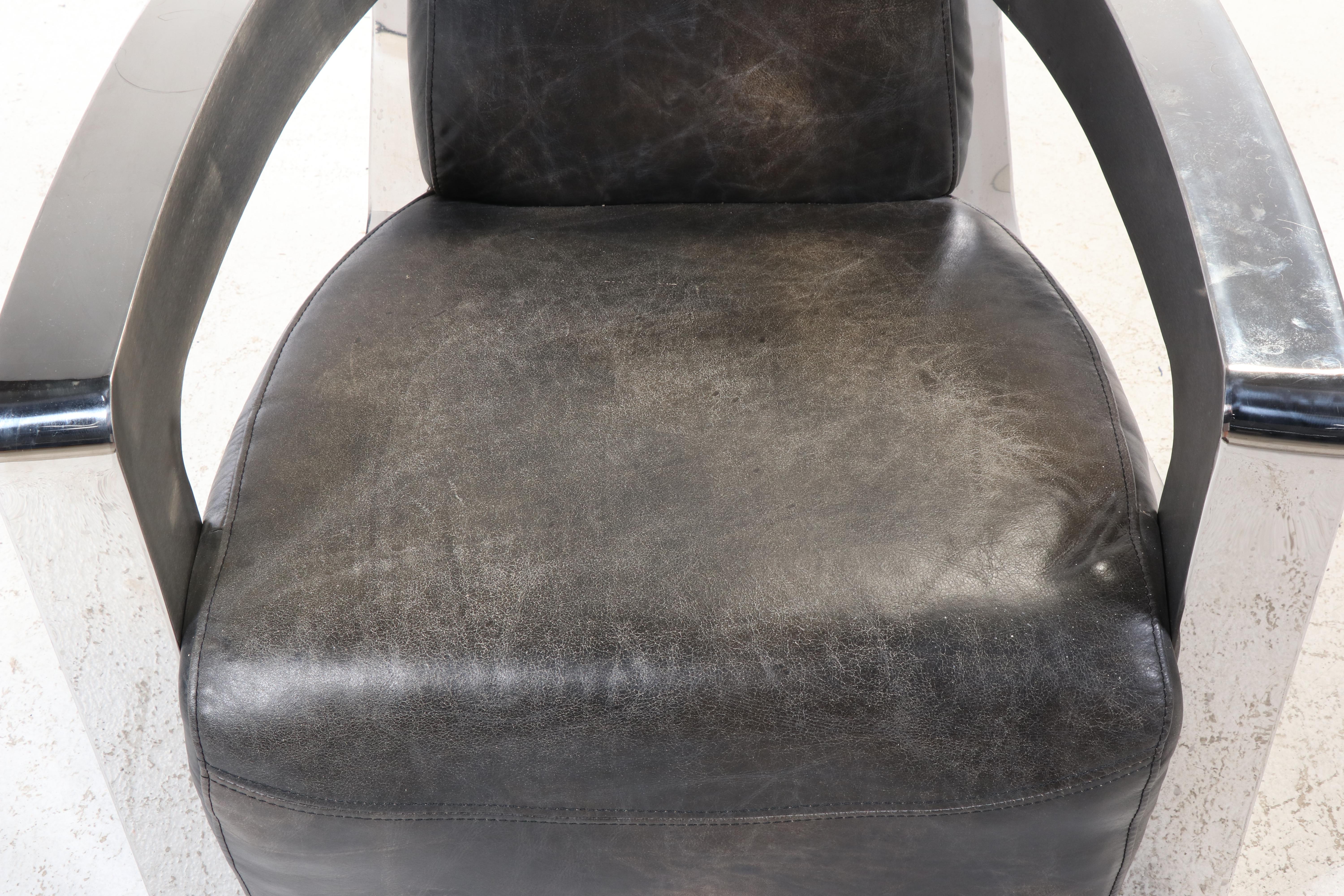 Restoration Hardware Chromed Aluminum and Leather Aviator Chair