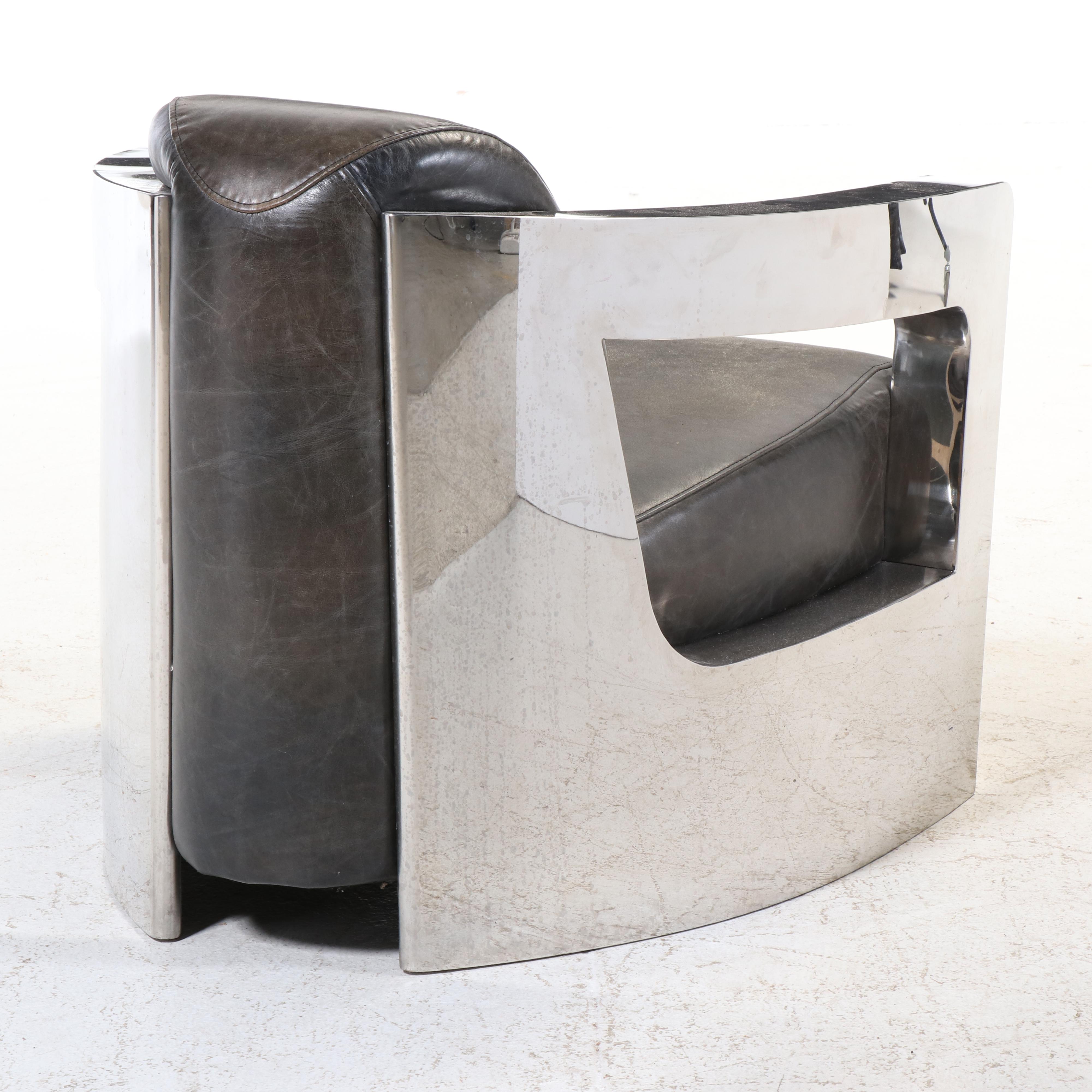 Restoration Hardware Chromed Aluminum and Leather Aviator Chair