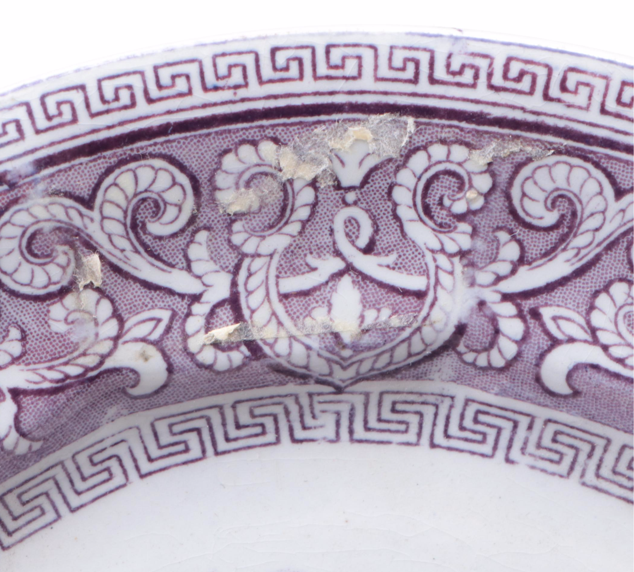 Edward Challinor English Earthenware "Dora" Mulberry Transferware Plates, 1856