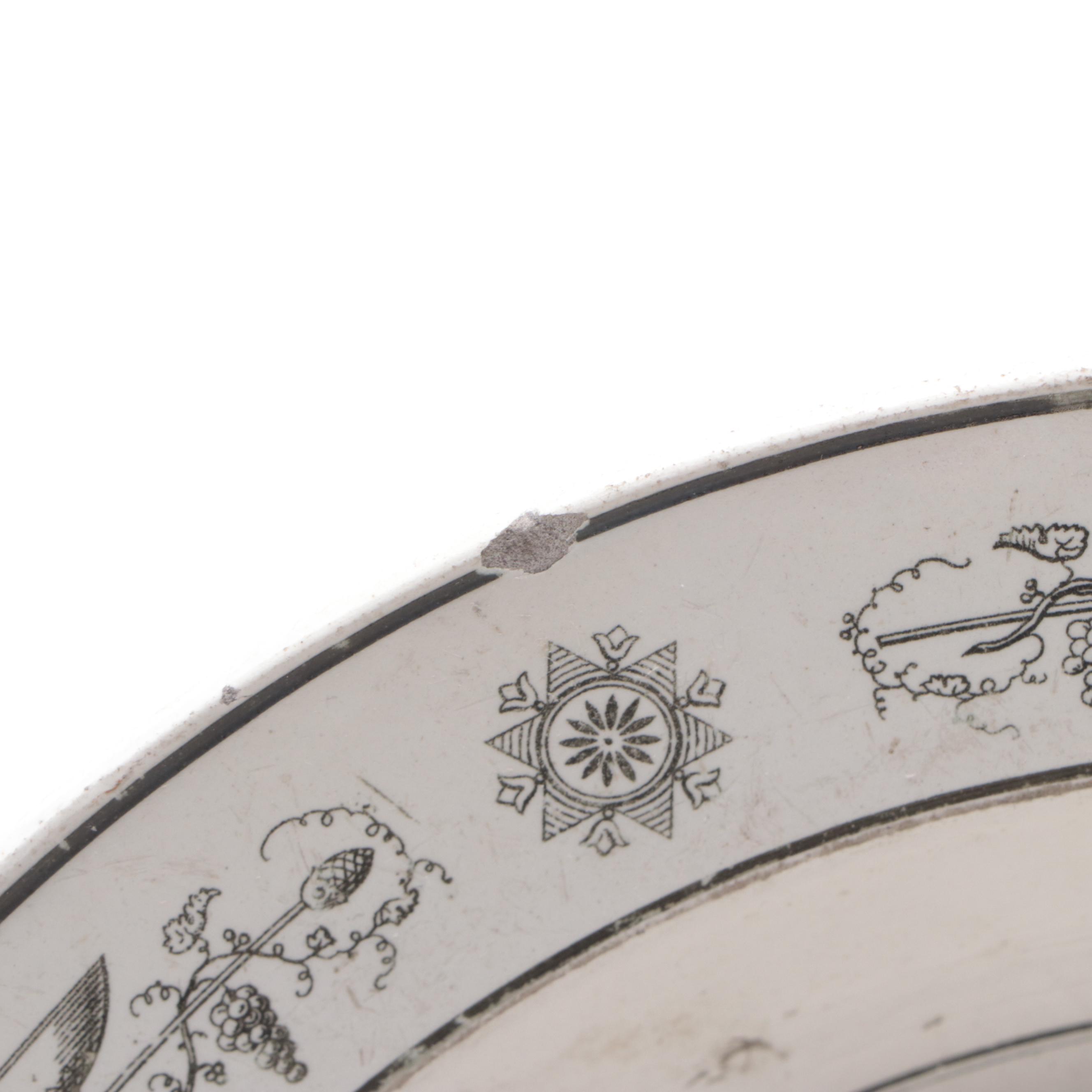 H.B. Boulenger Choisy-le-Roi with Other Faience Grisaille Transfer Soup Plates