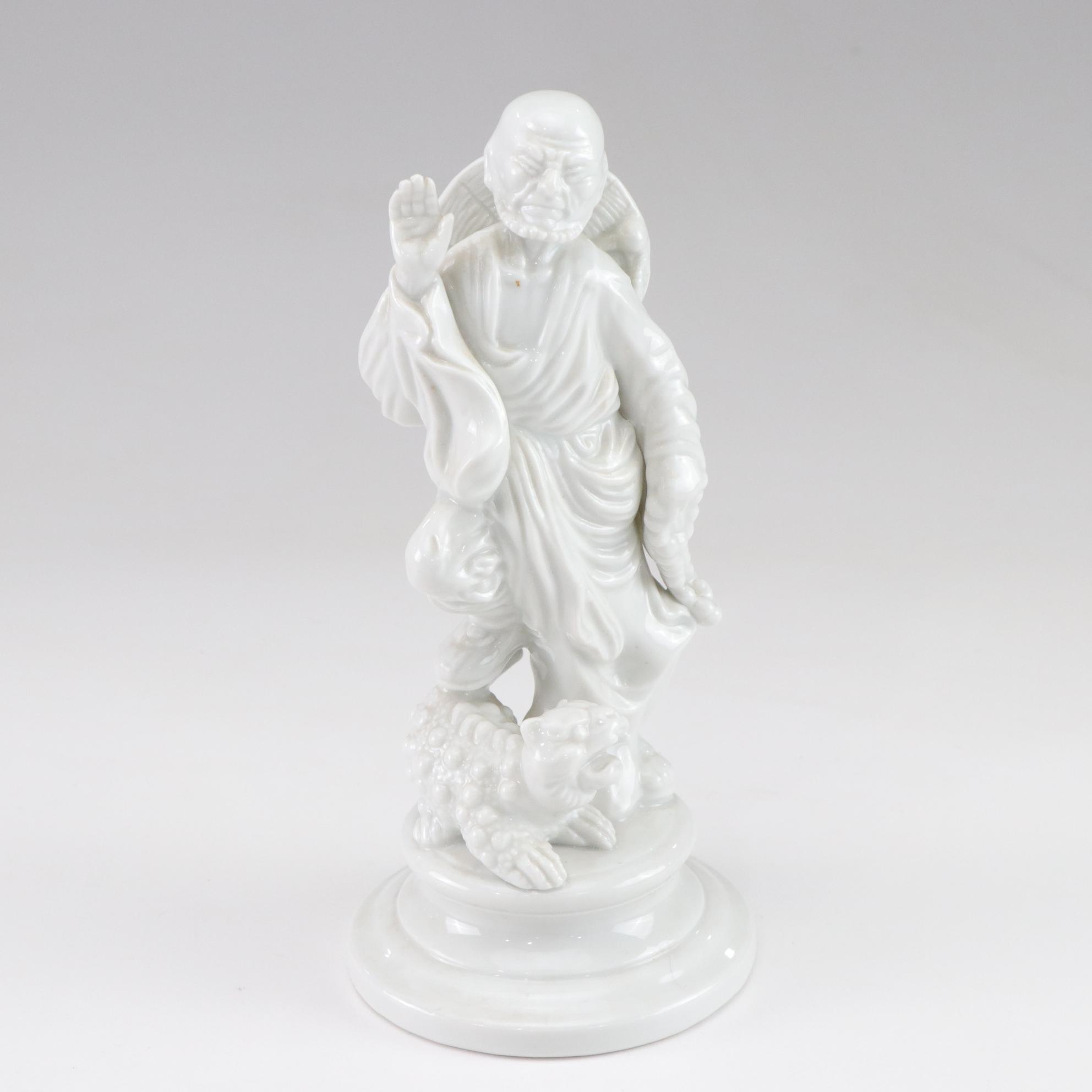 Fitz and Floyd Blanc de Chine Figurine and Chinese Lacquerware Box