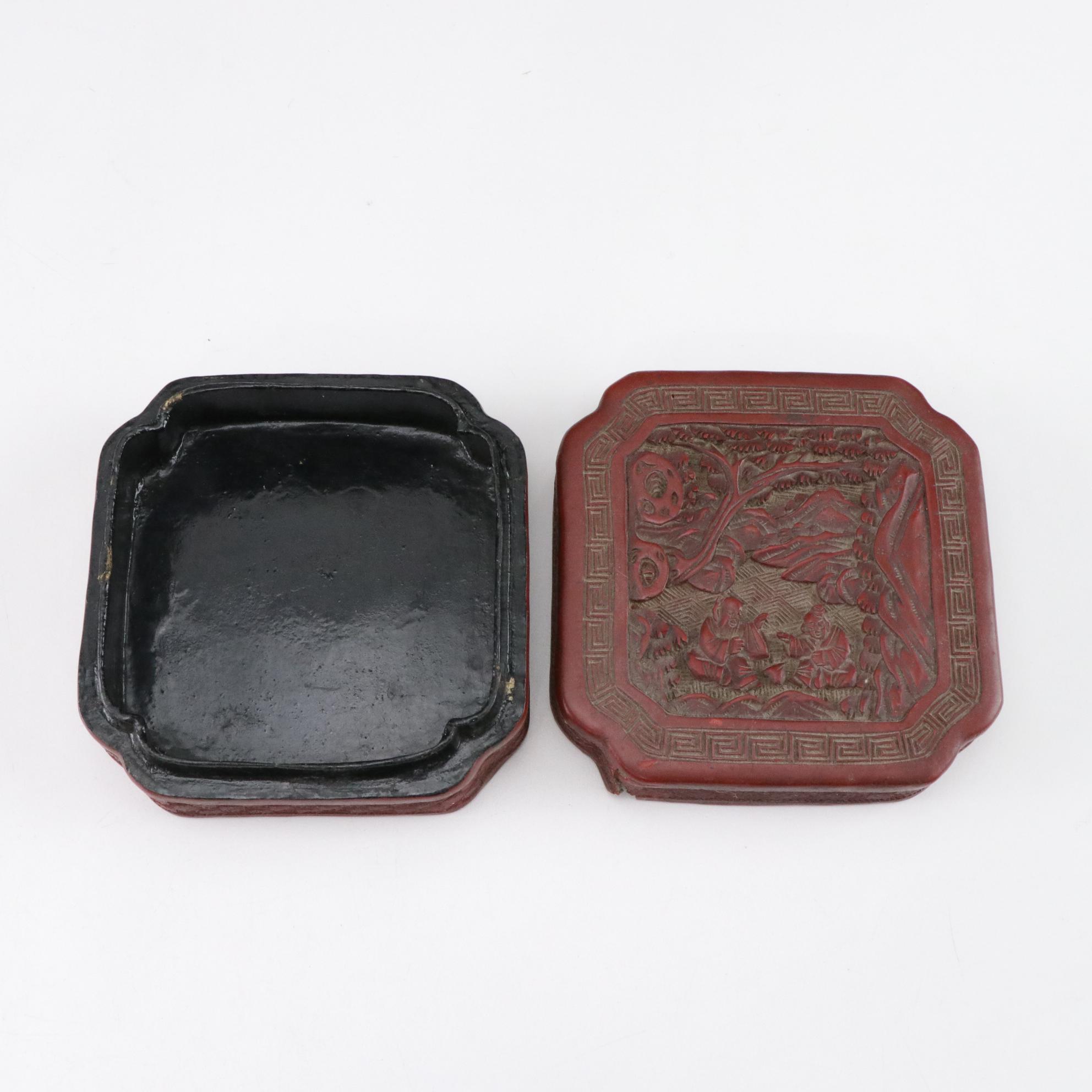 Fitz and Floyd Blanc de Chine Figurine and Chinese Lacquerware Box