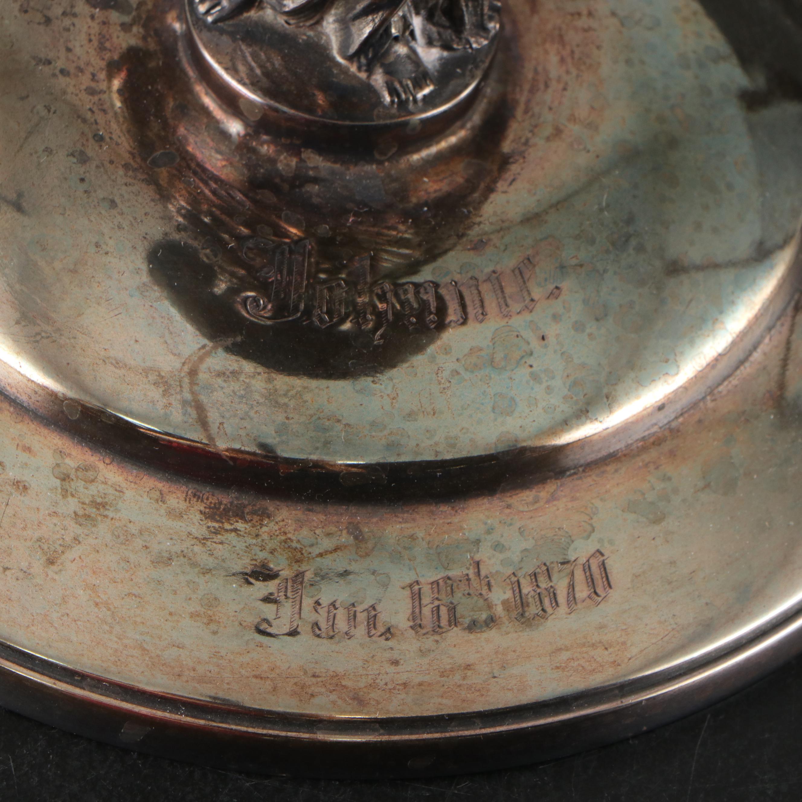 Late Victorian Wilcox Silver Plate Glass and Silver Plate Figural Tazza, 1870