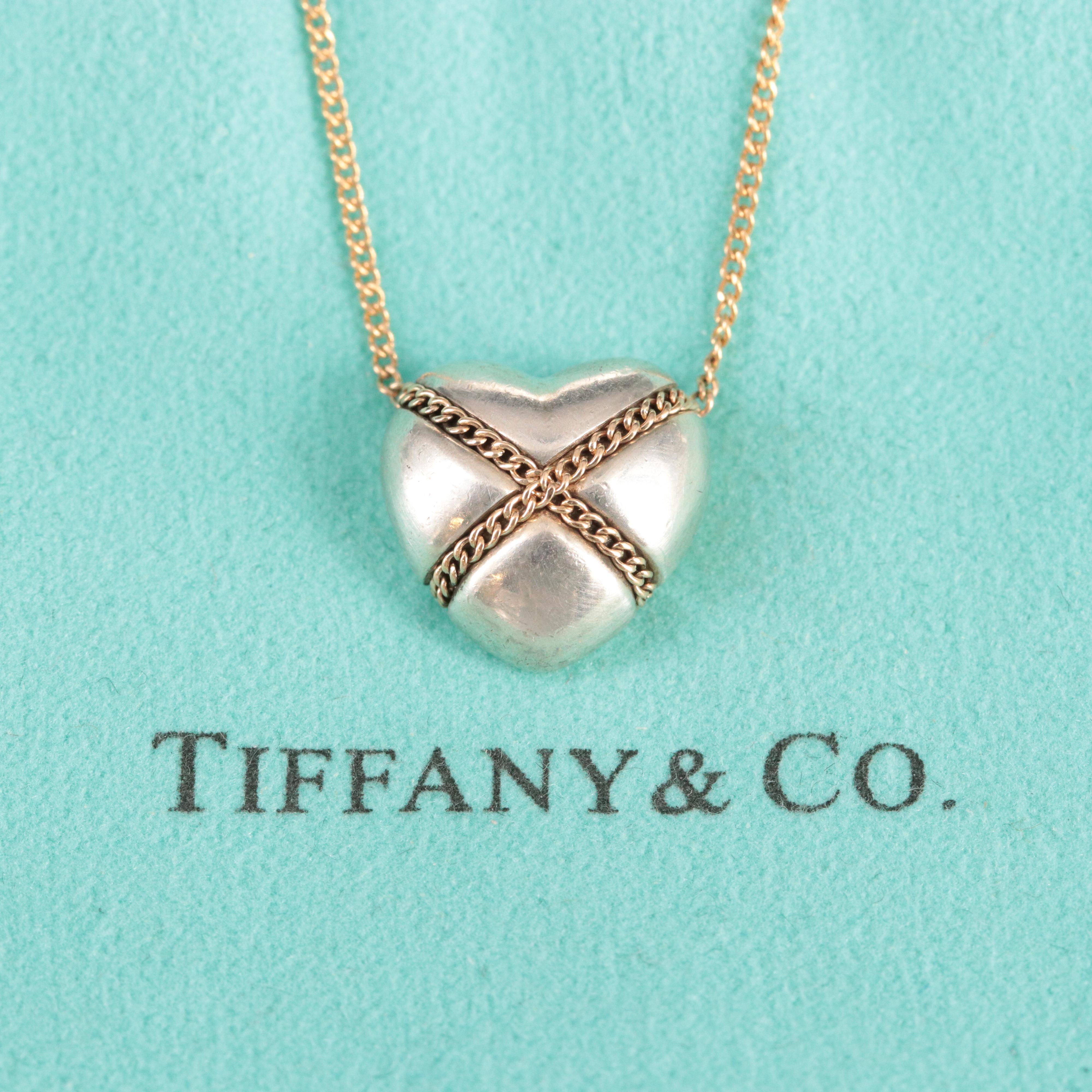 Tiffany & Co. Sterling and 18K Puffy Crossed Heart Necklace