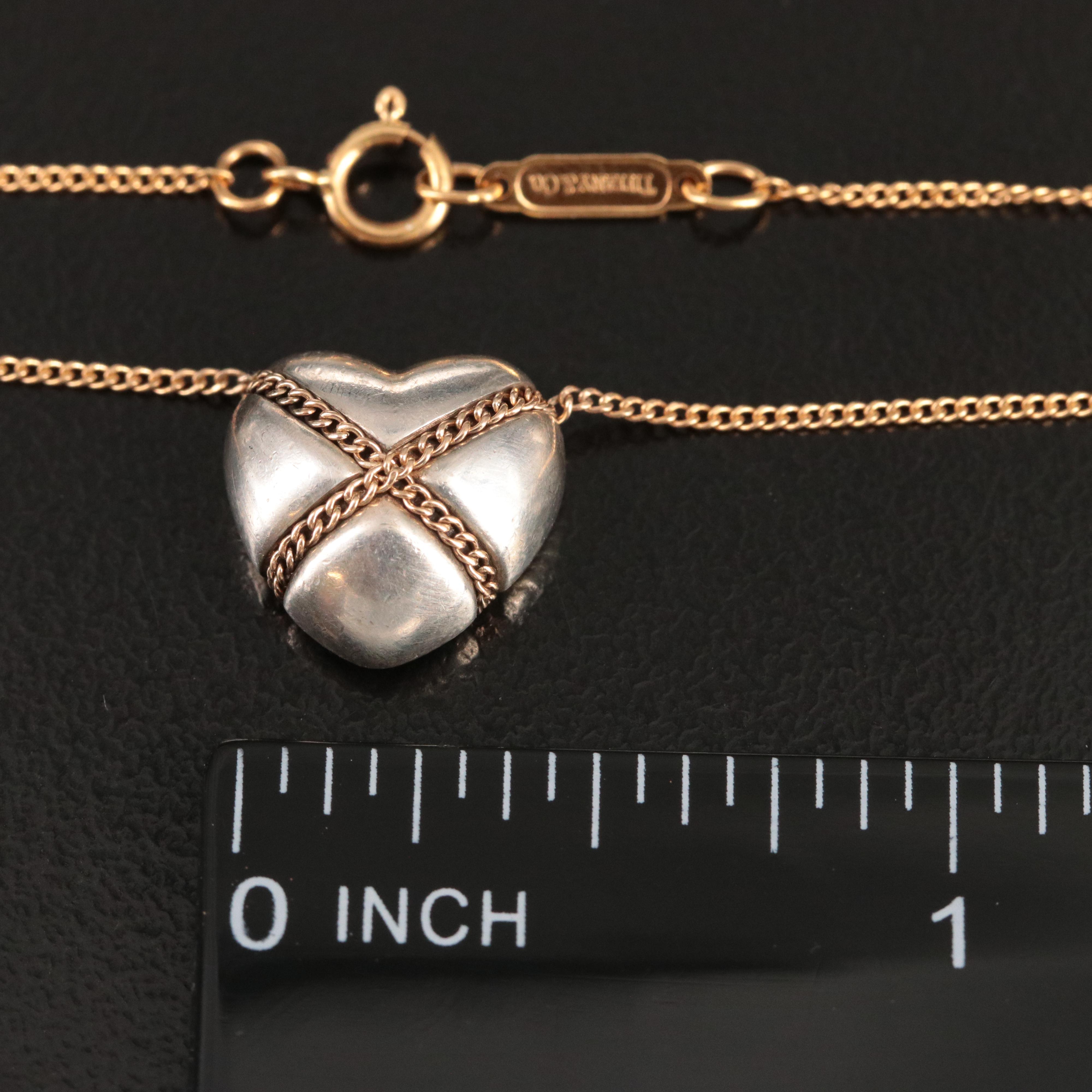 Tiffany & Co. Sterling and 18K Puffy Crossed Heart Necklace