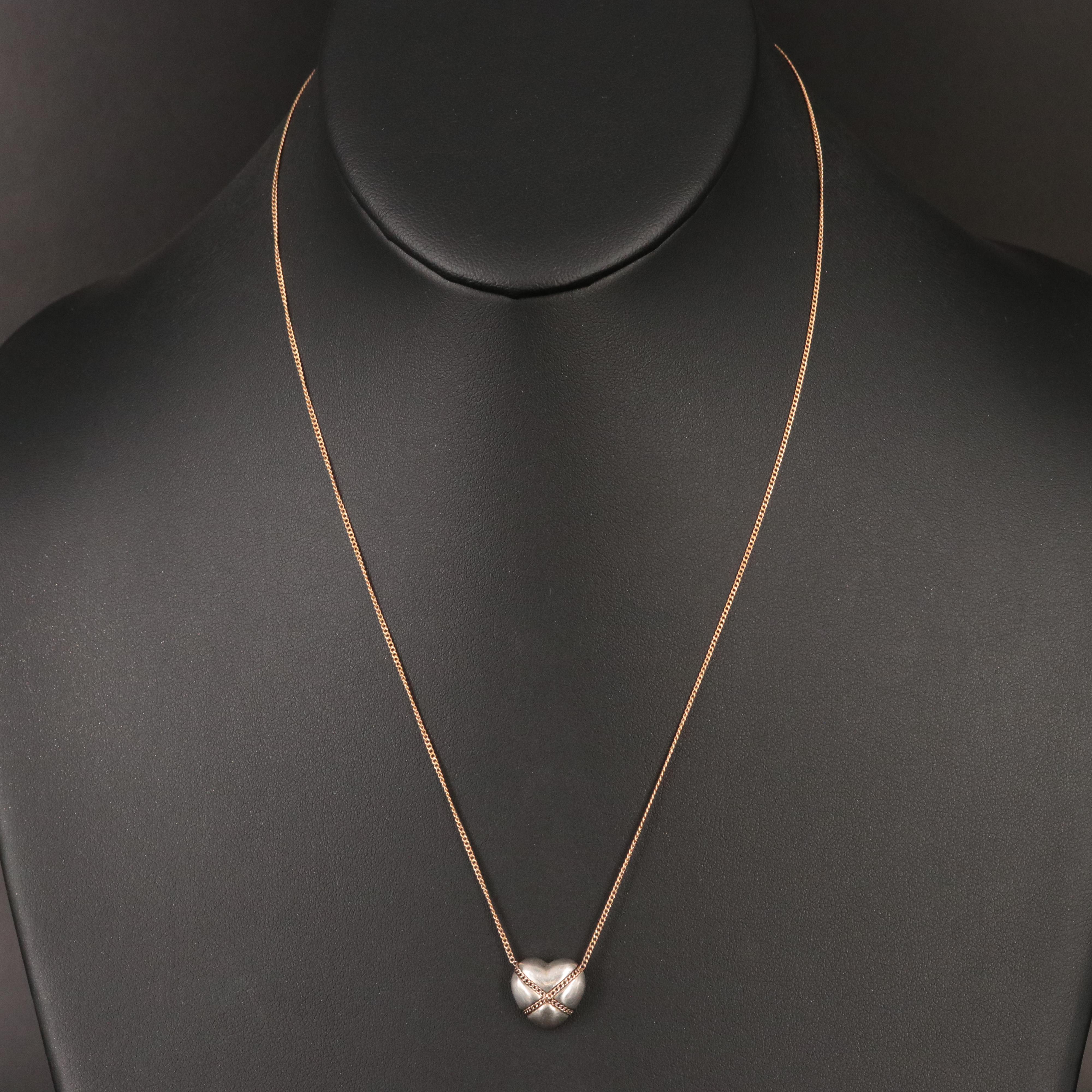 Tiffany & Co. Sterling and 18K Puffy Crossed Heart Necklace