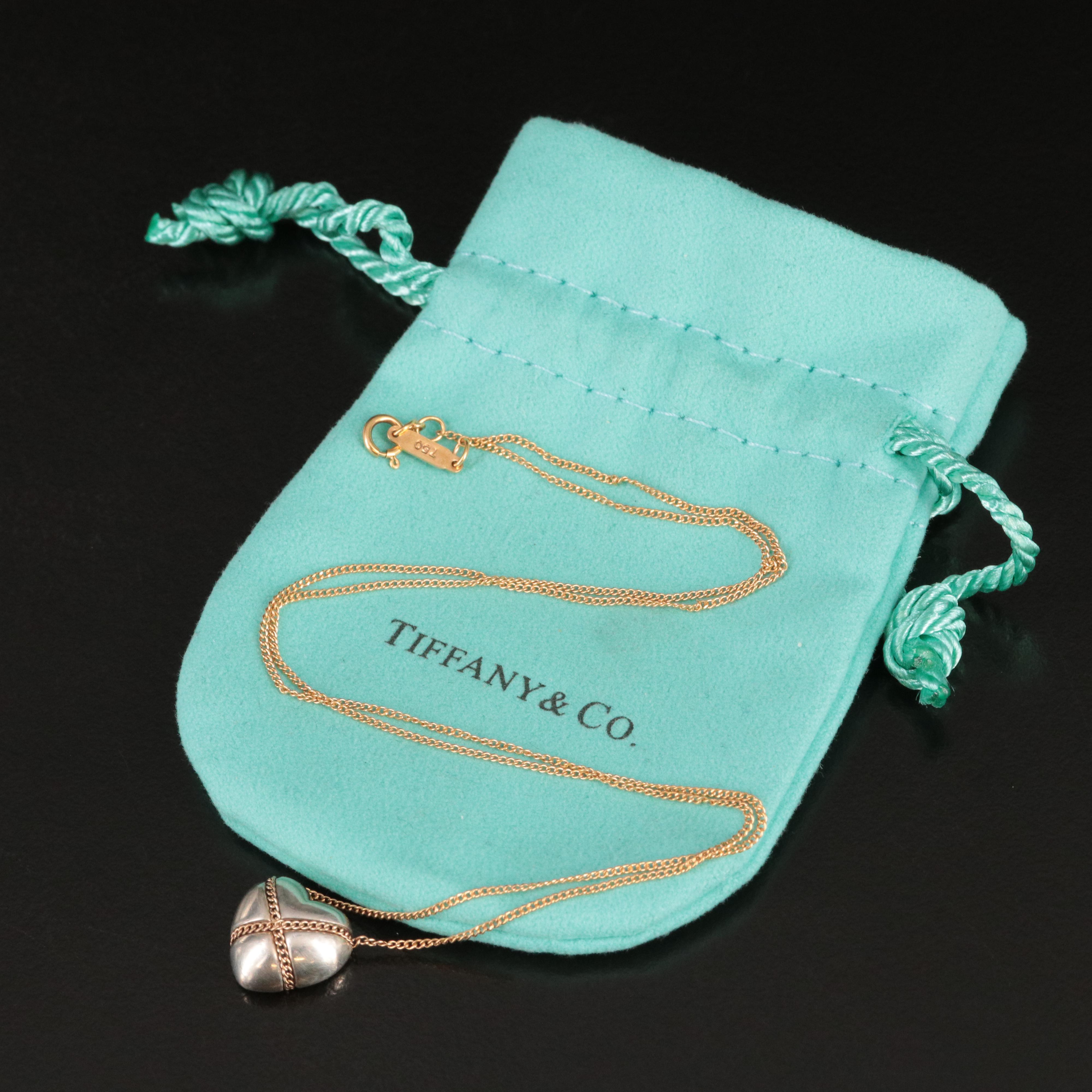 Tiffany & Co. Sterling and 18K Puffy Crossed Heart Necklace