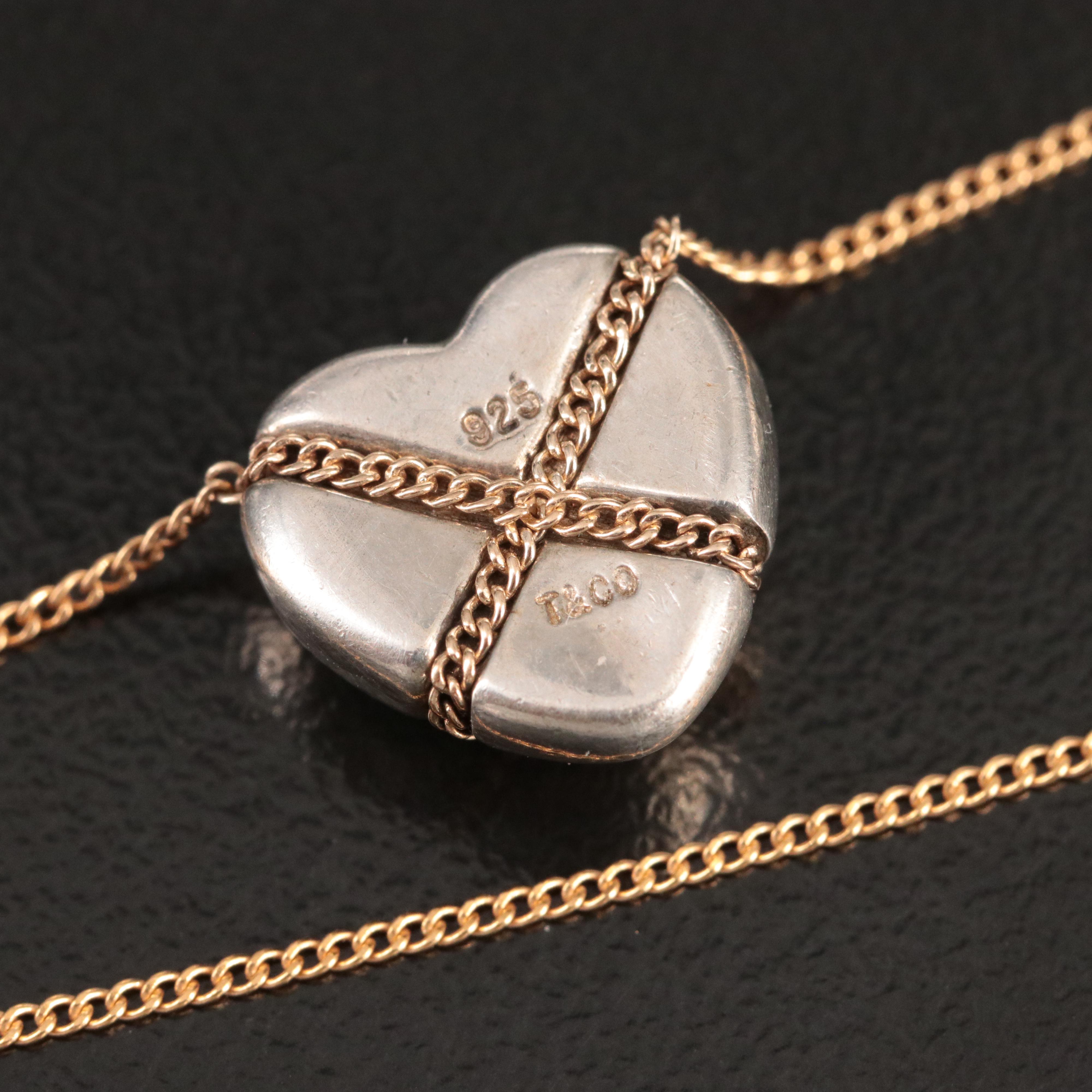 Tiffany & Co. Sterling and 18K Puffy Crossed Heart Necklace