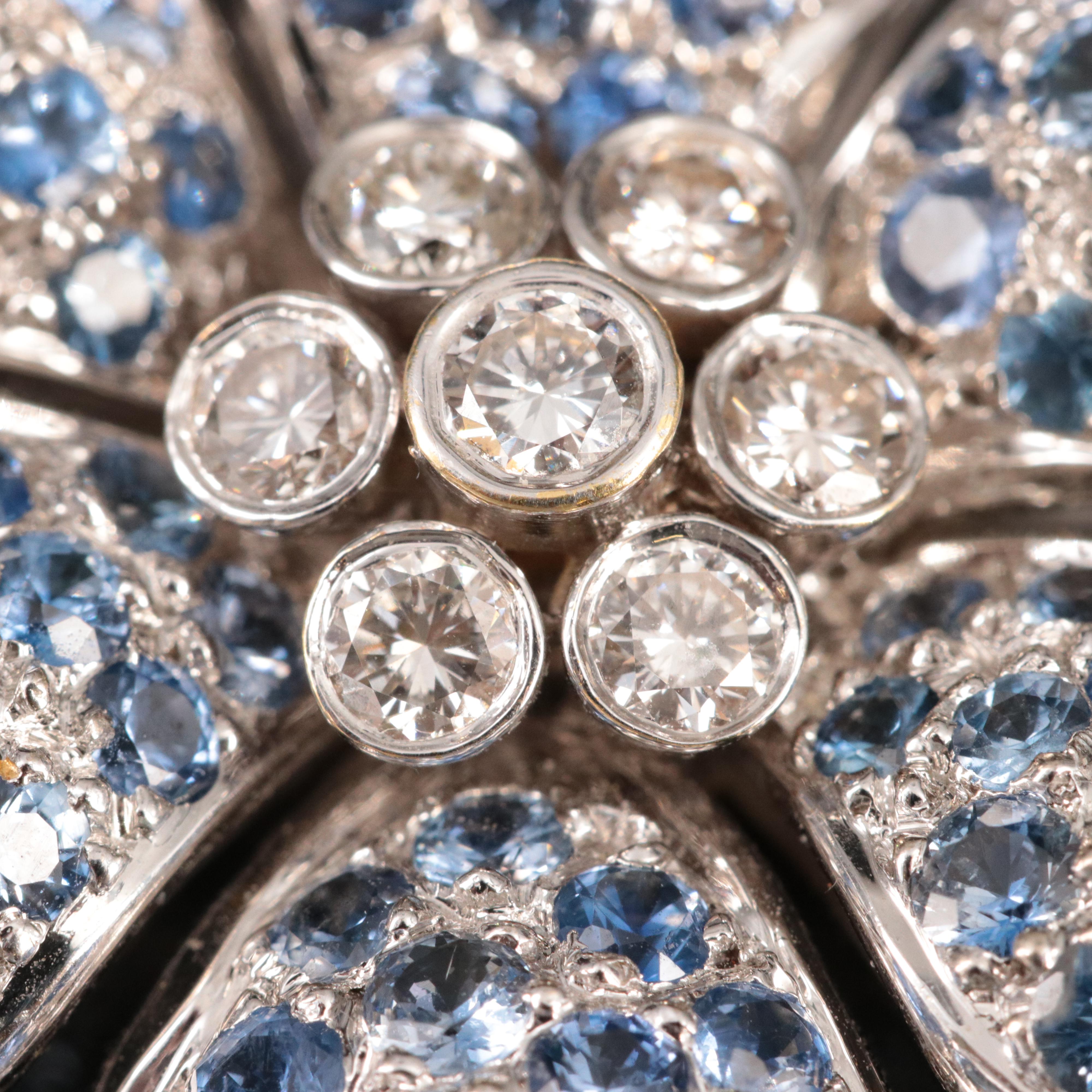 18K Diamond and Sapphire Flower Brooch