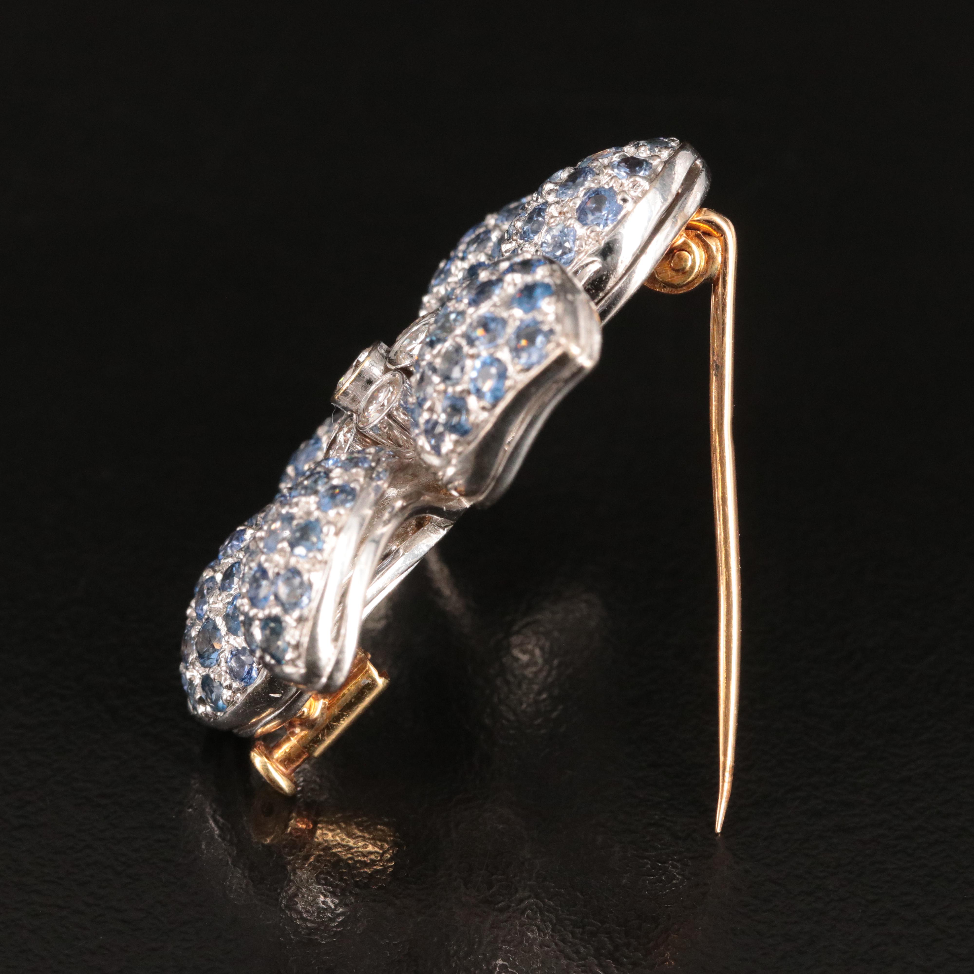 18K Diamond and Sapphire Flower Brooch
