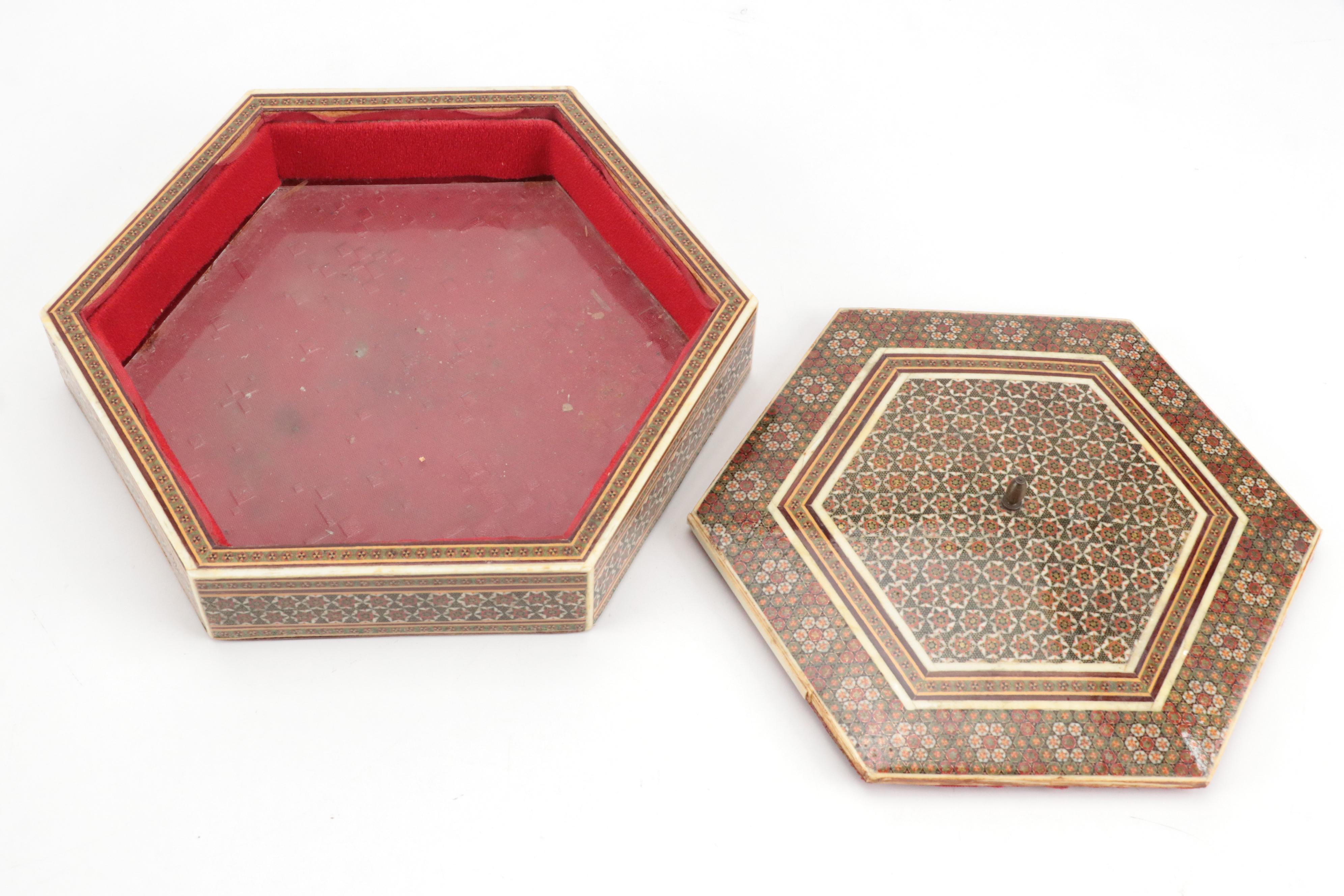 Indo-Persian Style Bone, Resin and Wood Mosaic Inlay Lidded Box