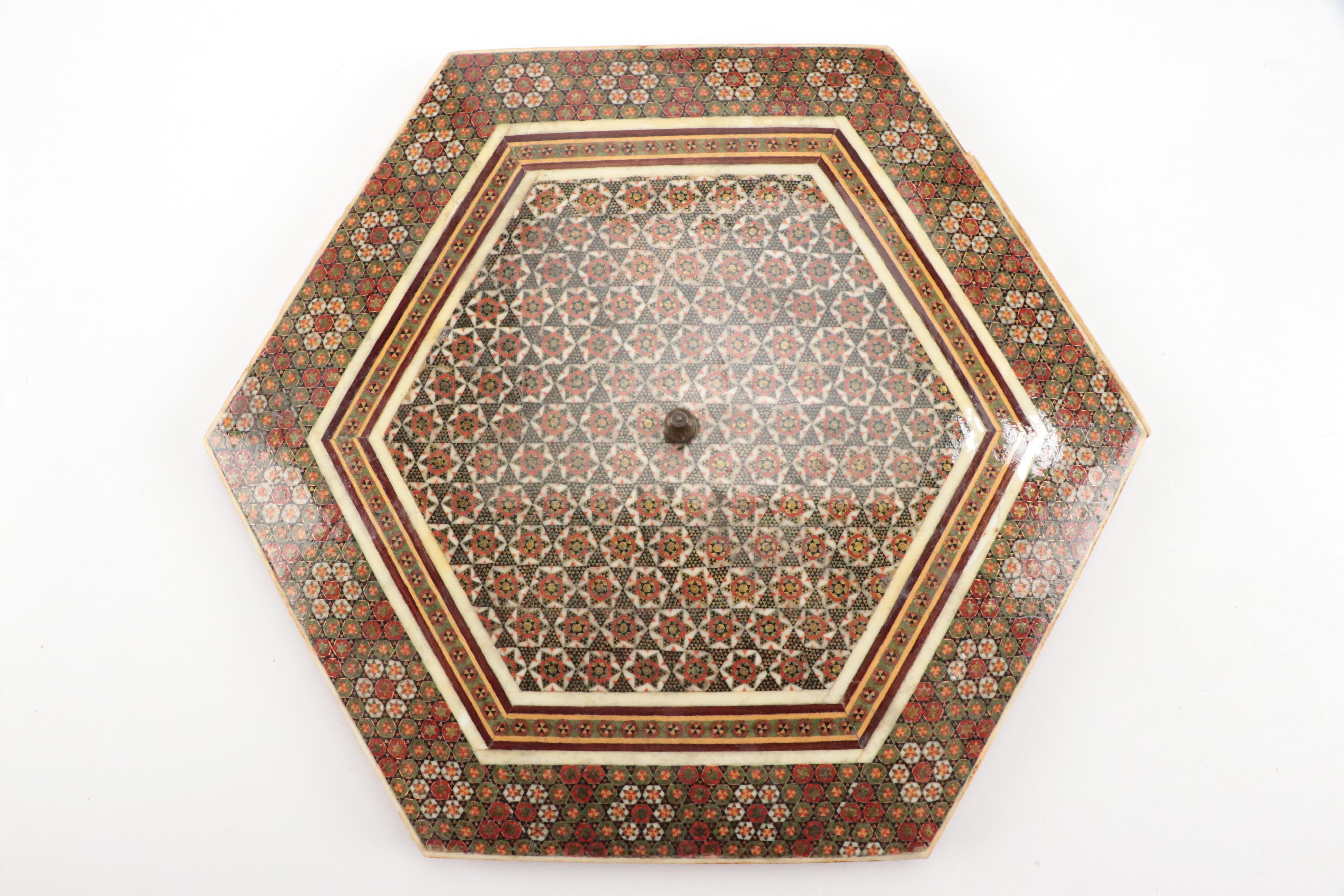 Indo-Persian Style Bone, Resin and Wood Mosaic Inlay Lidded Box