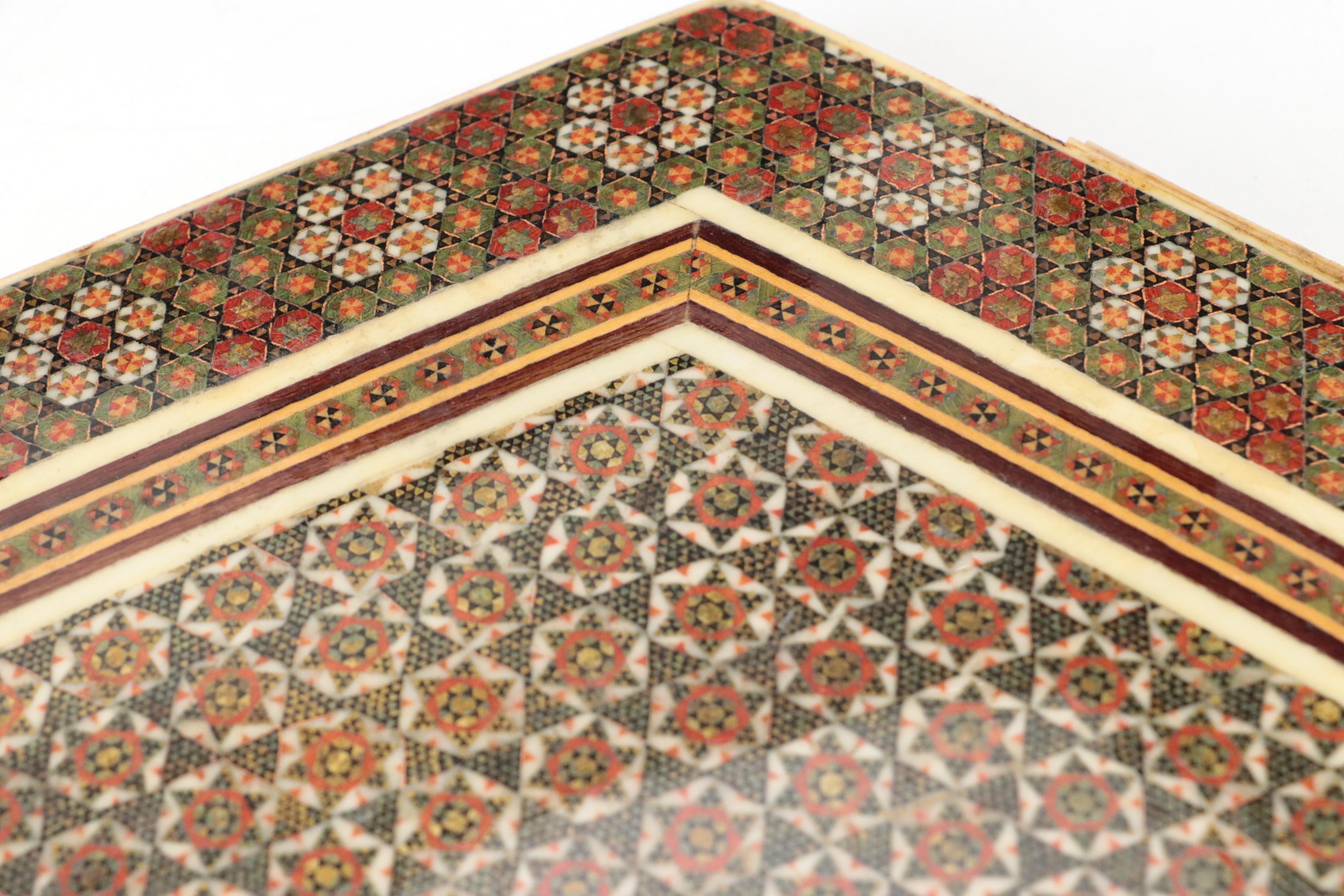 Indo-Persian Style Bone, Resin and Wood Mosaic Inlay Lidded Box