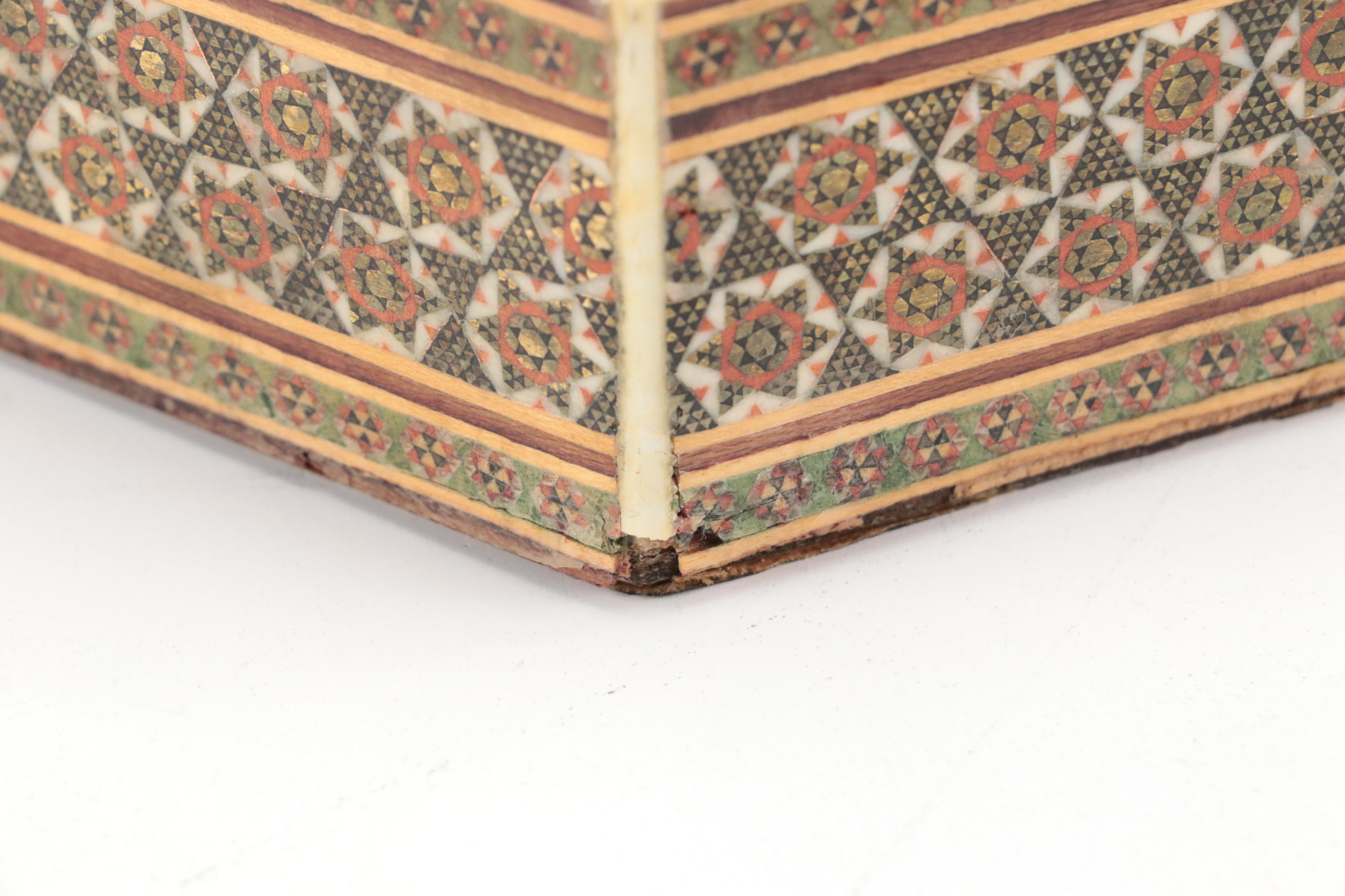 Indo-Persian Style Bone, Resin and Wood Mosaic Inlay Lidded Box