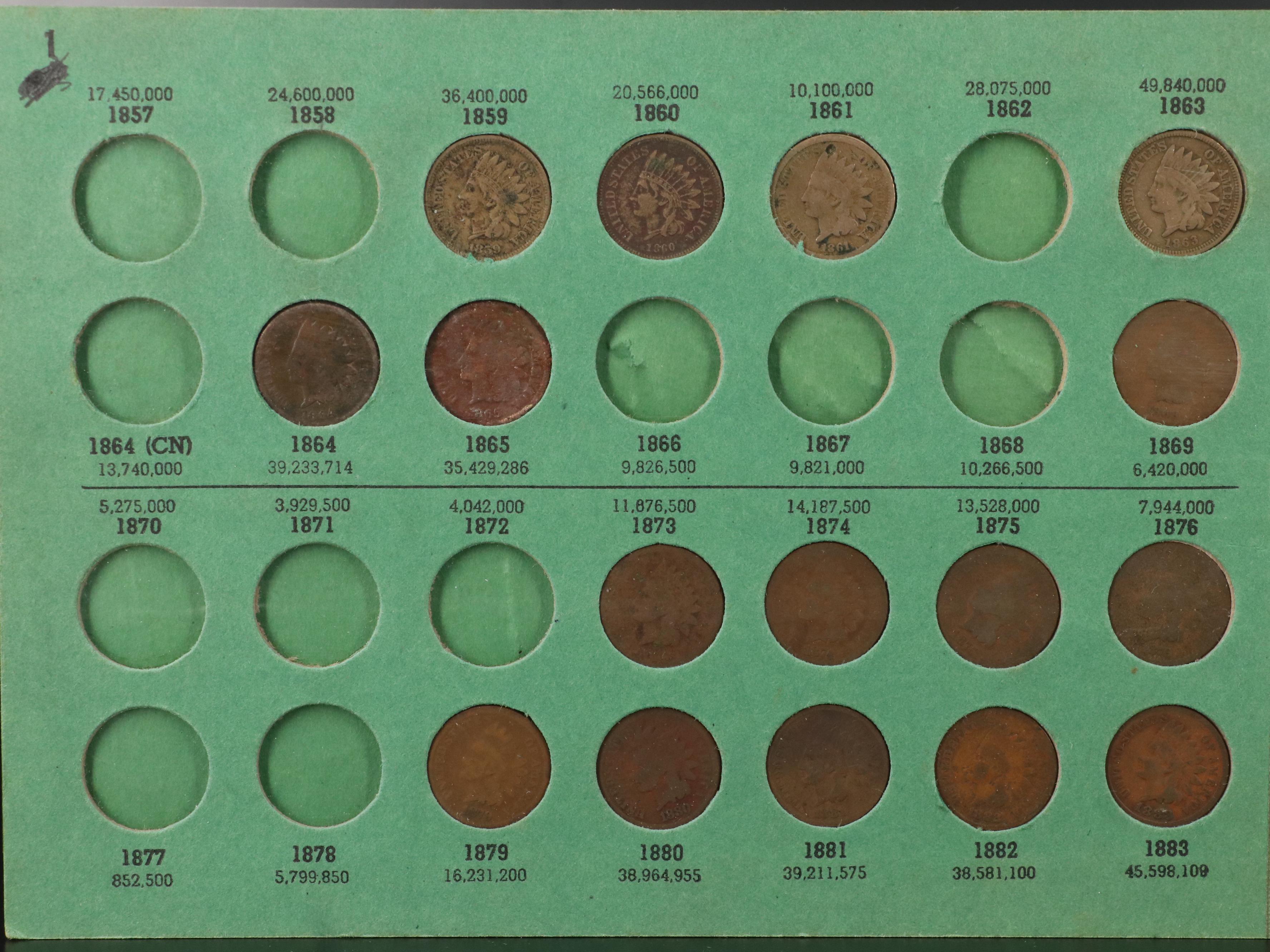 Vintage Album of Forty-Two Different Indian Head Cents