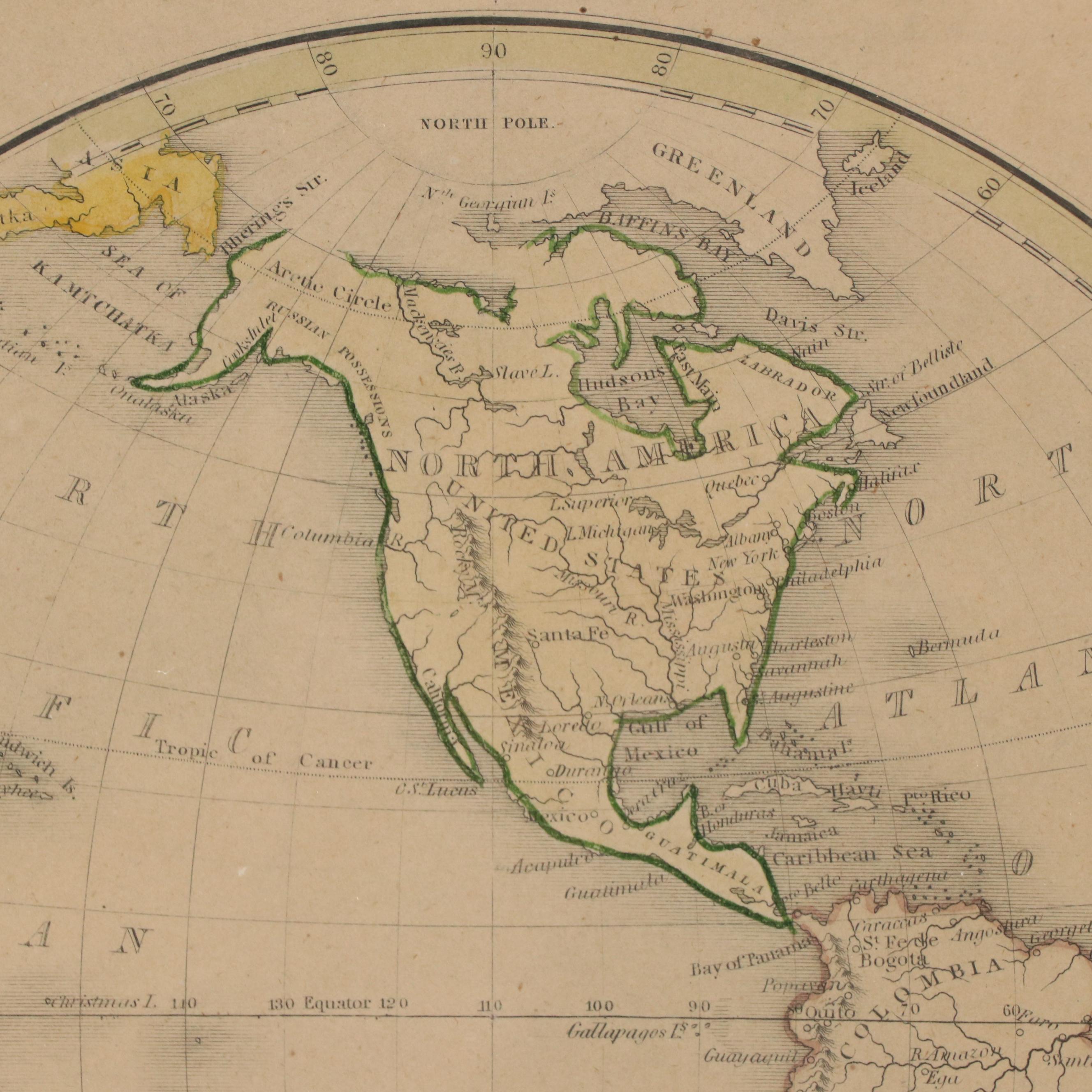 Hand-Colored Engraving Map "Western Hemisphere"