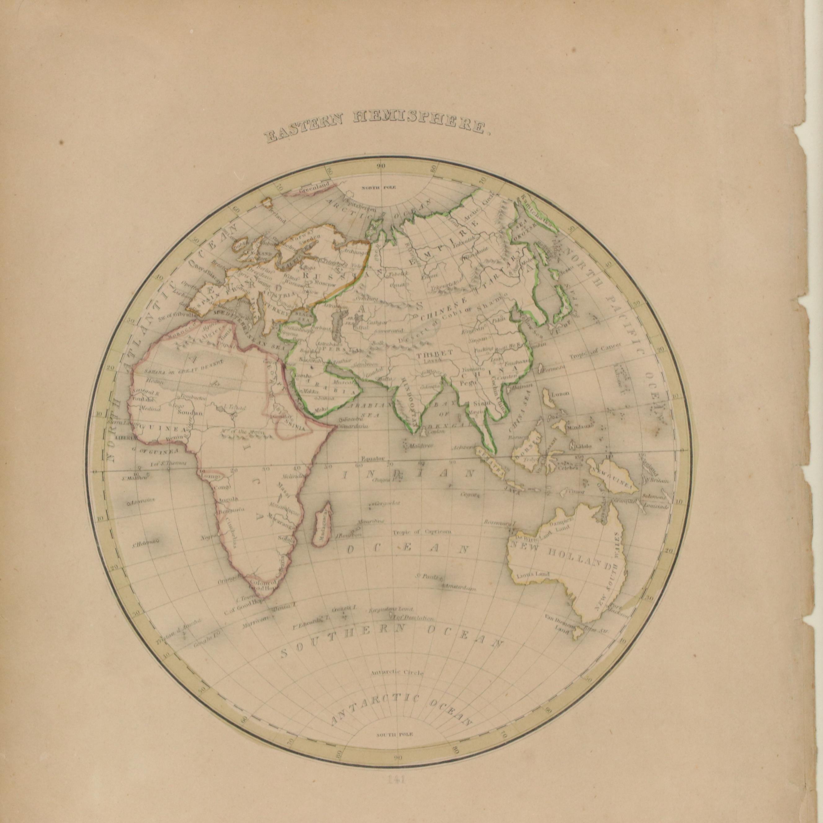 Hand-Colored Engraving Map "Eastern Hemisphere"